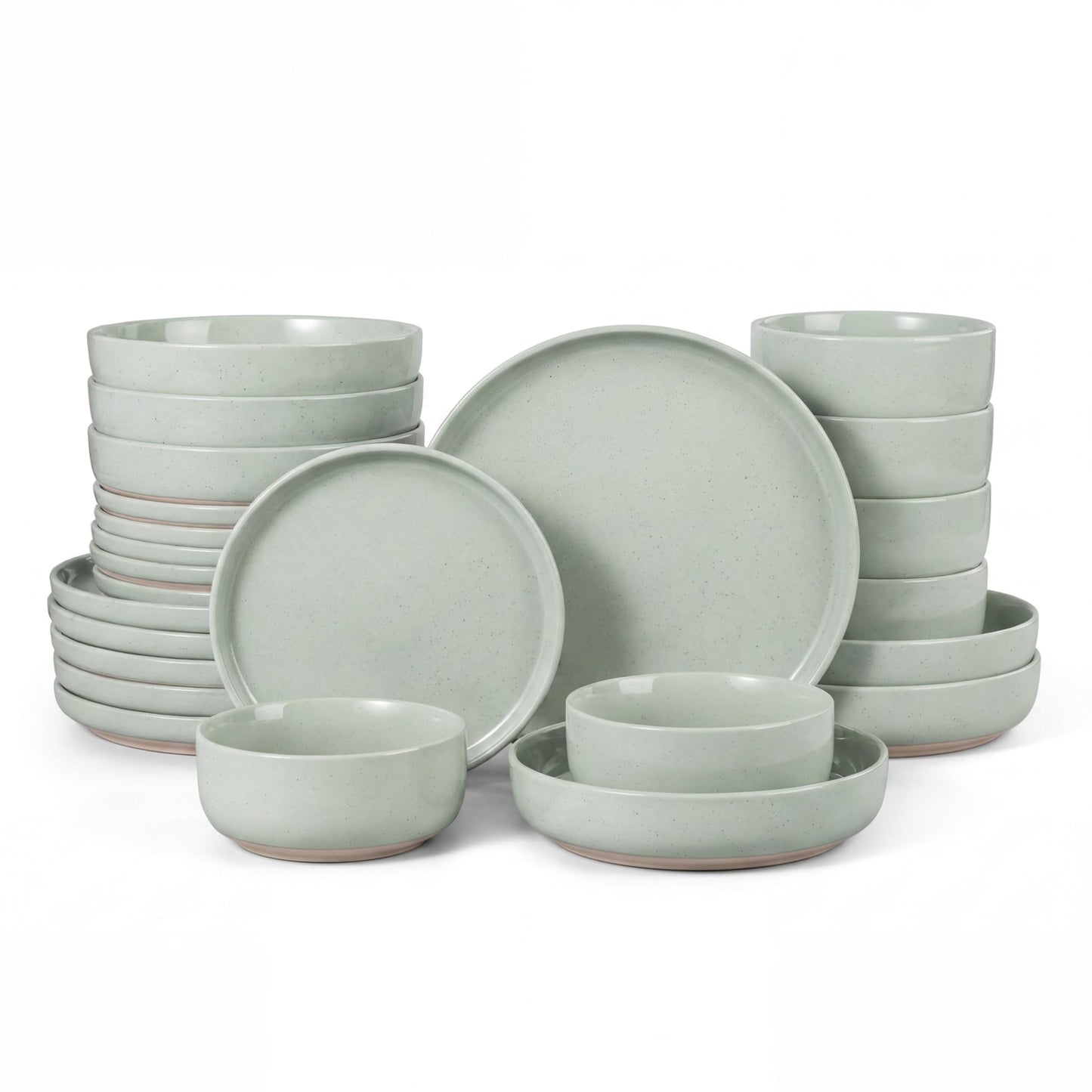 HaWare Stoneware Dinnerware Sets, 12-Piece Plates and Bowls Set for 4, Dishes Set for Home Restaurant, Speckled Asparagus Green