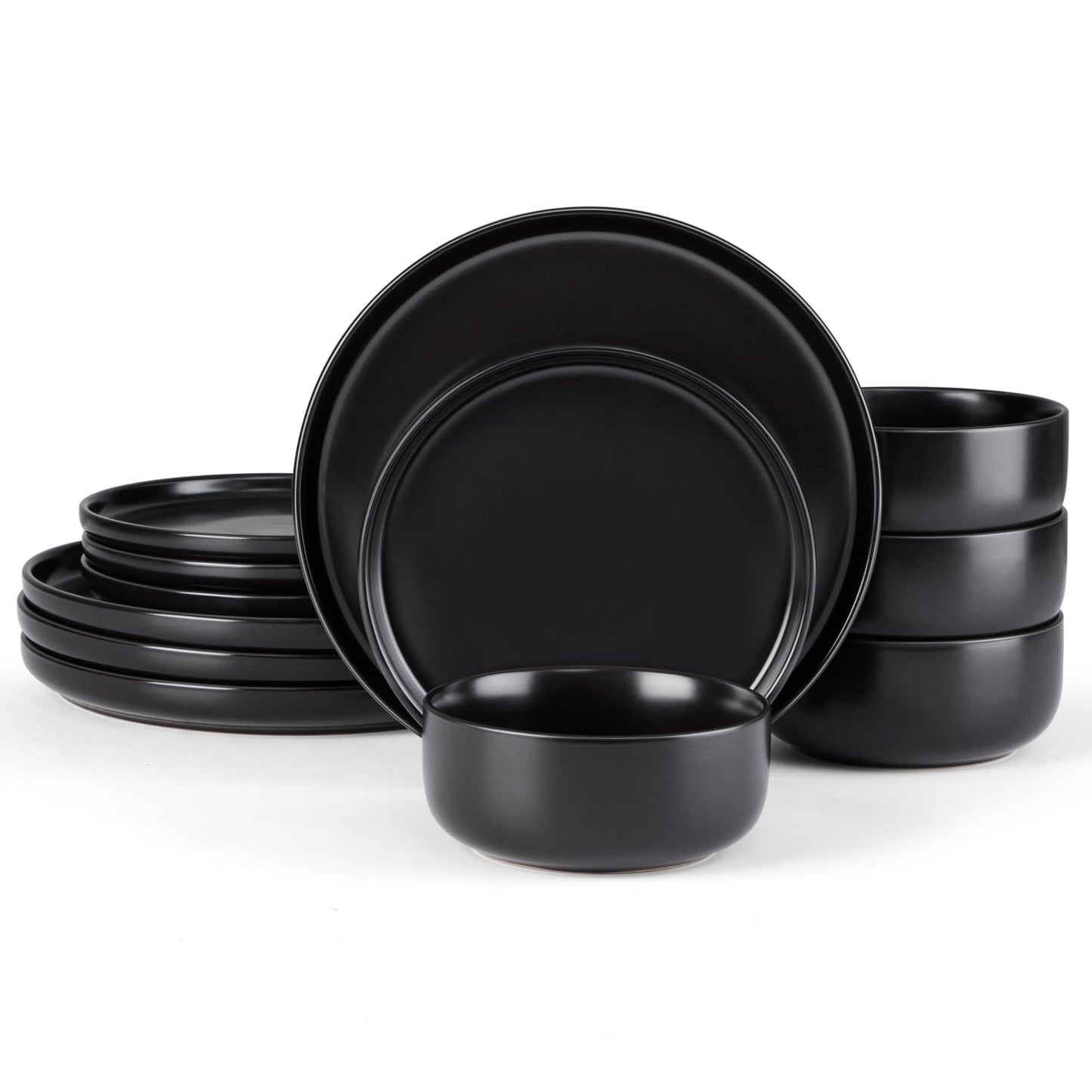 E-far 12-Piece Plates and Bowls Set, Stoneware Dinnerware Sets for 4, Reactive Glaze Ceramic Dinning Ware Dishes, Microwave & Dishwasher Safe - Sandy Beige