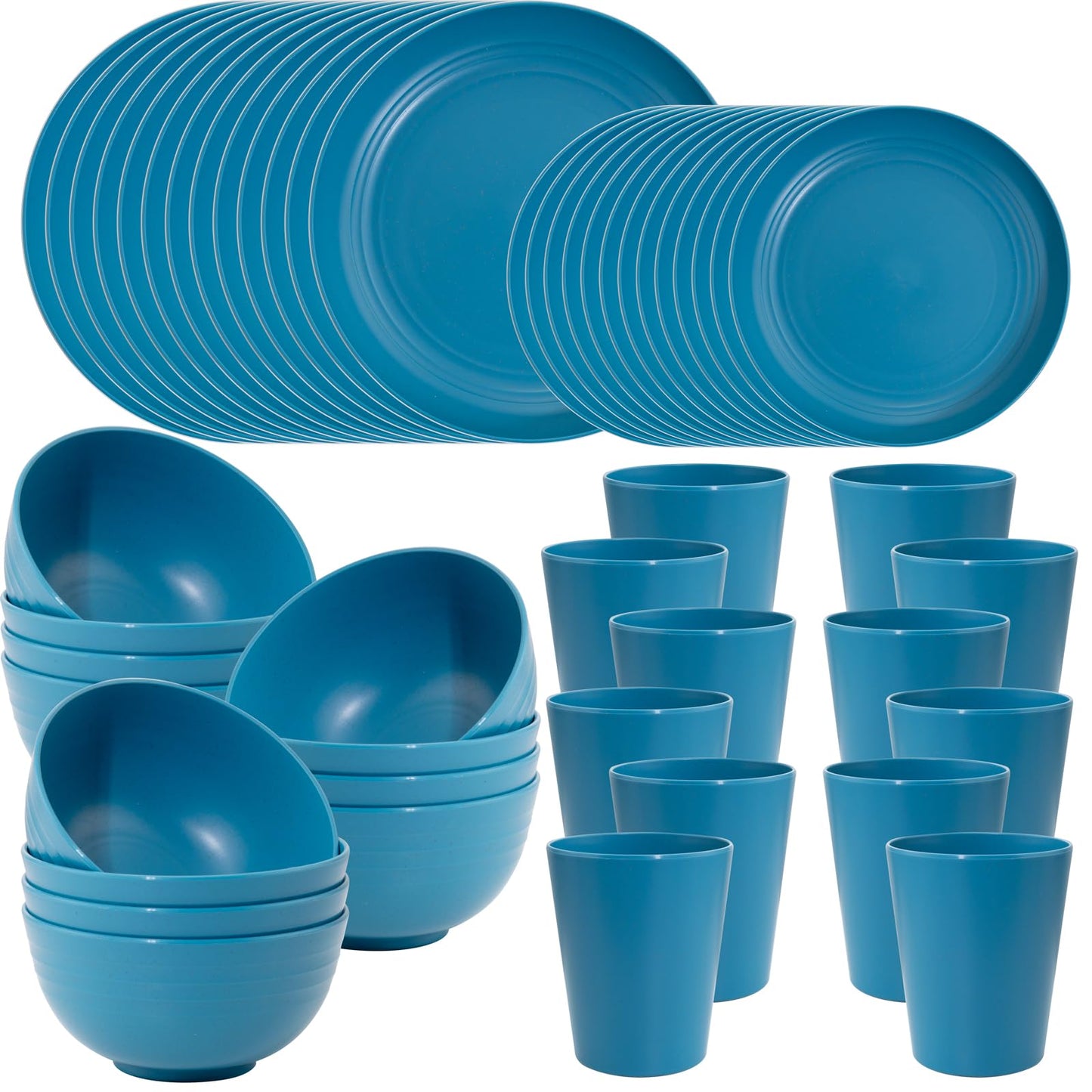LIYH 48 Pcs Black Wheat Straw Plates and Bowls Dinnerware Set for 12, Camping Dish Set, Dishwasher Safe, Unbreakable Plastic Camper Dishes