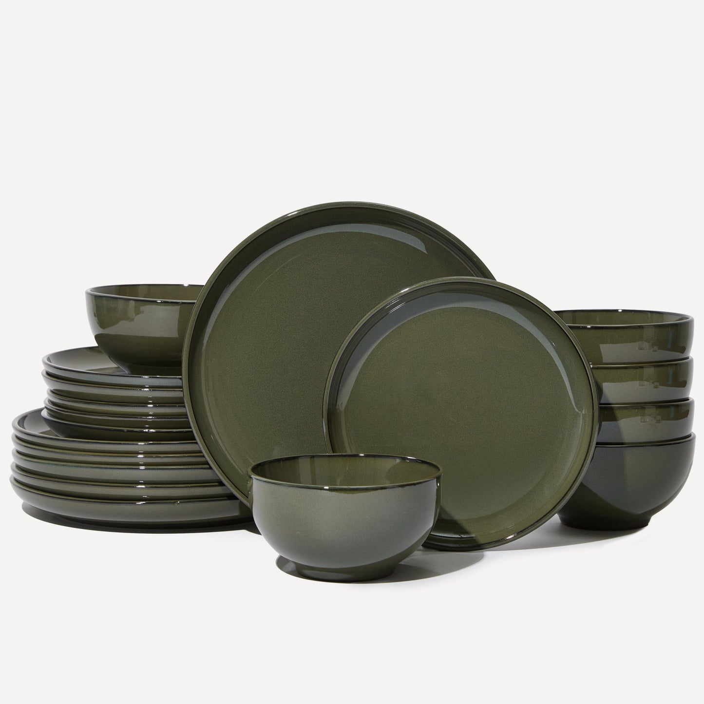 Pokini Stoneware Dinnerware Sets Service for 4, 12 pcs Reactive Glaze Plates and Bowls Sets, Handmade Ceramic Dish Set, Highly Chip and Crack Resistant Modern Plate Set, Brown Green