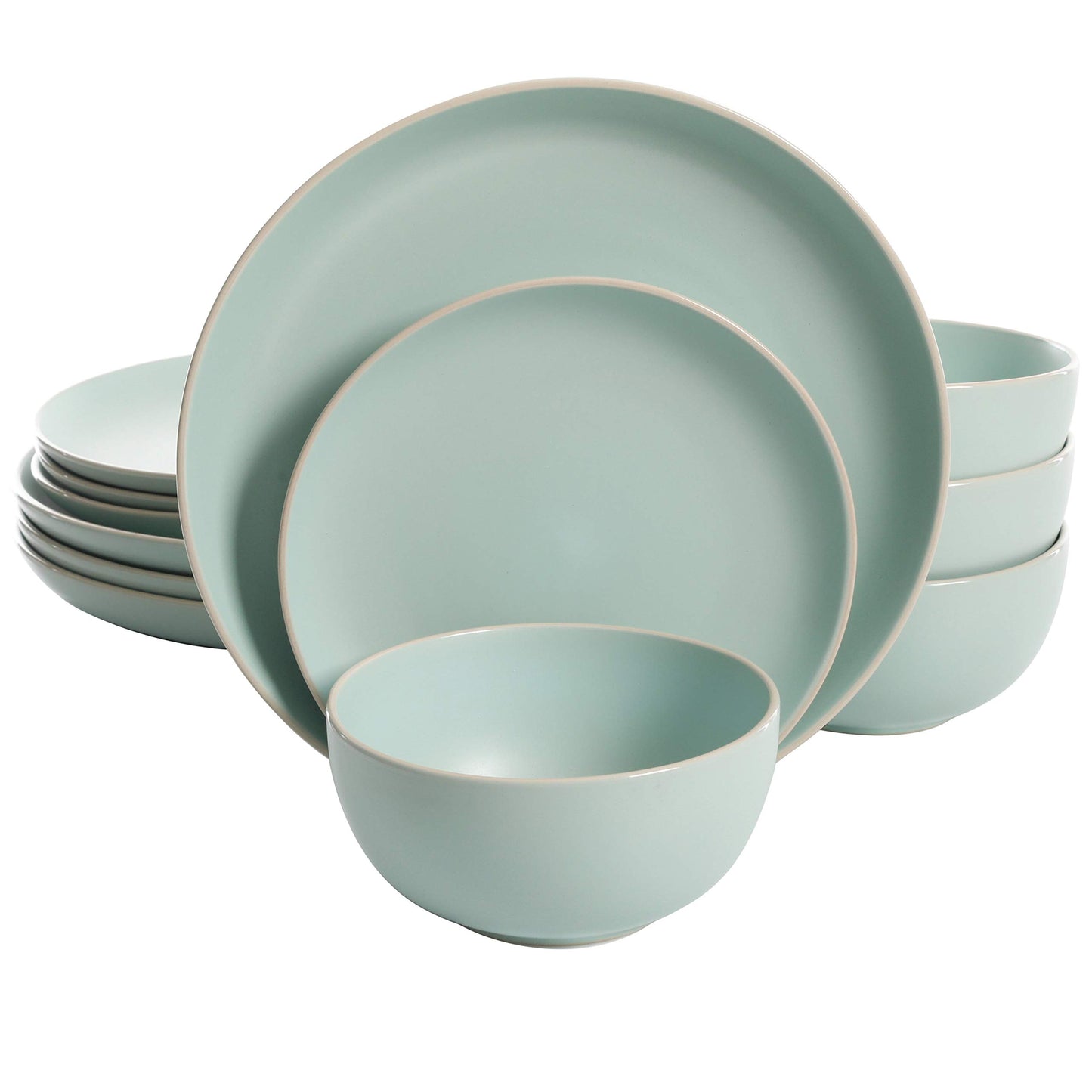 Gibson Home Rockaway 12-Piece Stoneware Dinnerware Set, Service for 4 – Modern Round Plates and Bowls, Dishwasher & Microwave Safe, Black
