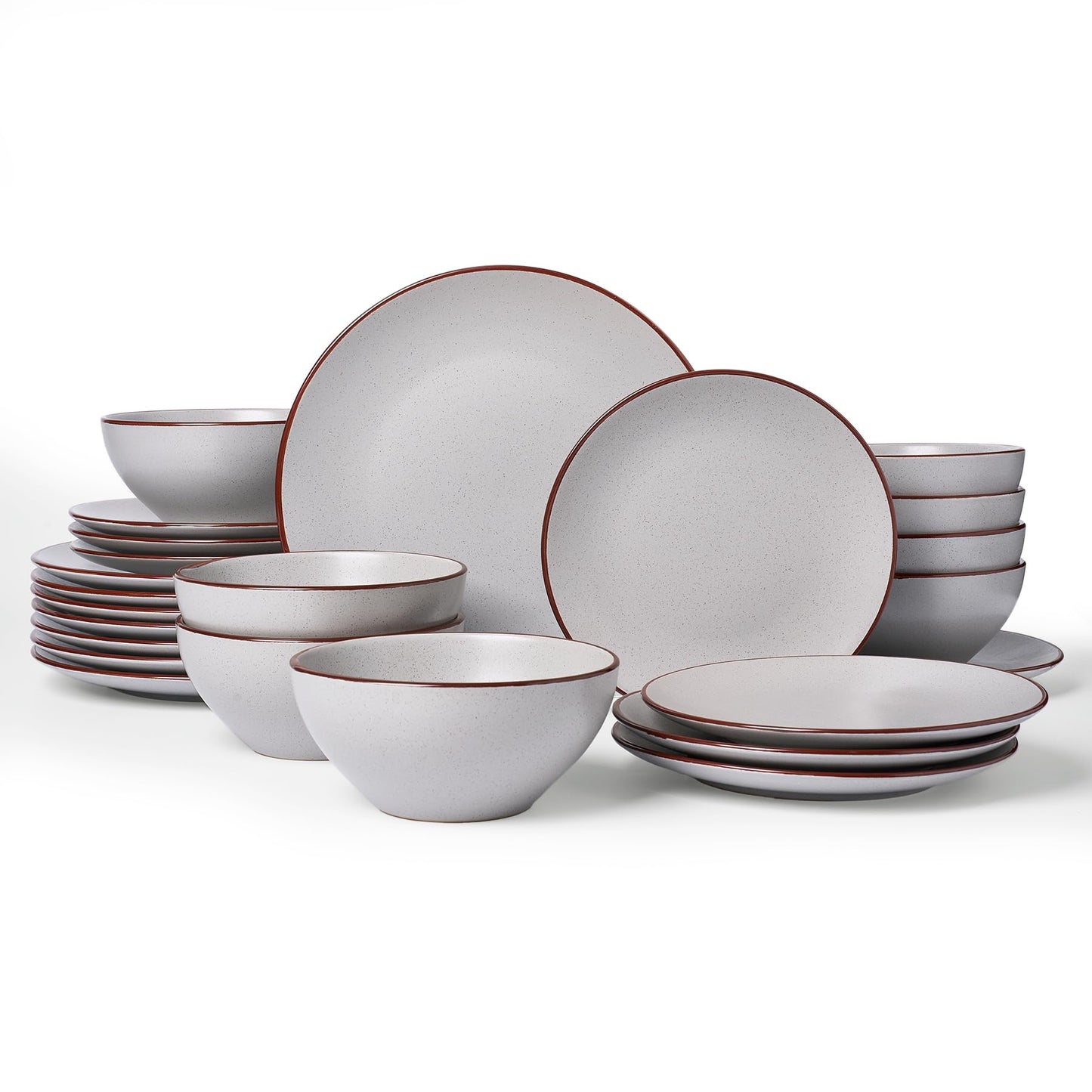 Famiware Venus Plates and Bowls Sets with Trim, 12 Pieces Speckled Stoneware Dishes Dinnerware Set for 4, Matte Dark Gray - Microwave & Dishwasher Safe, Modern Minimalist, Everyday & Formal Dining