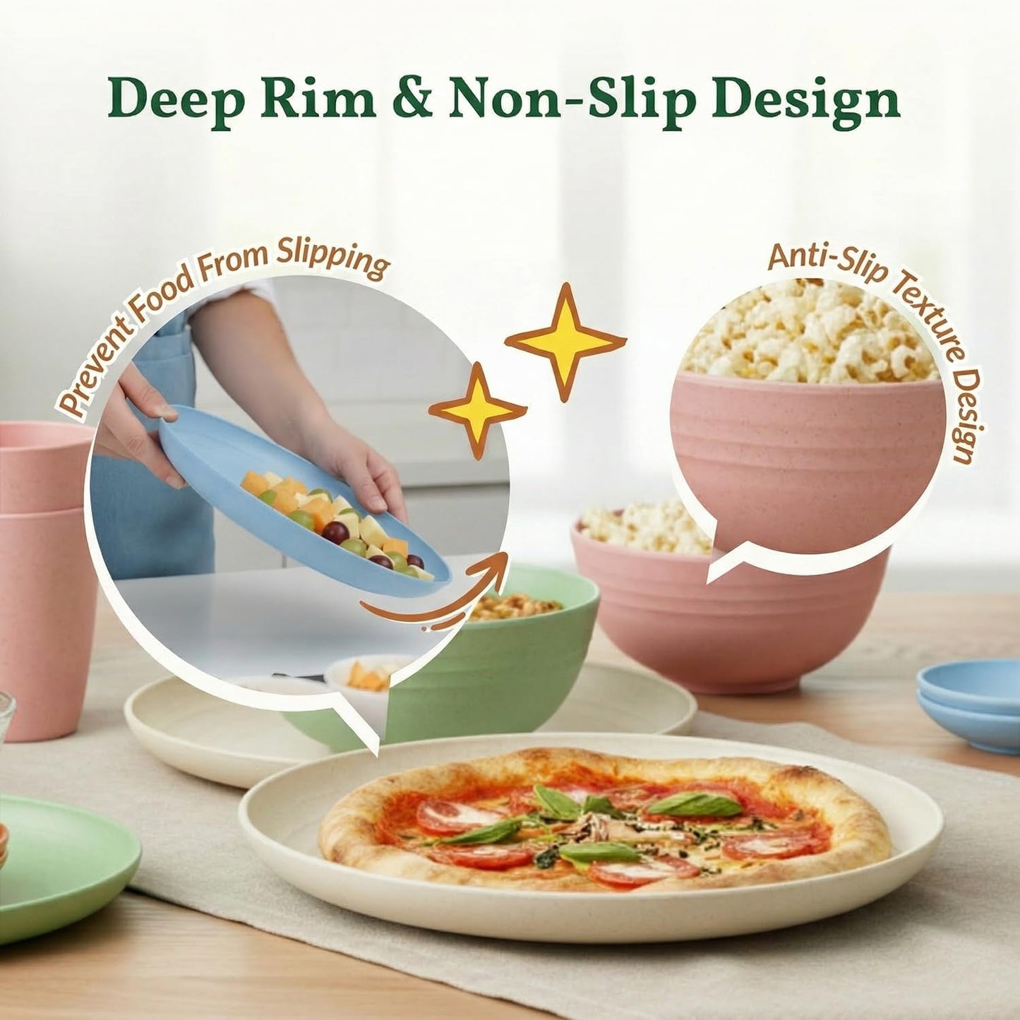 Homienly 40-Piece Dinnerwave Set Service for 8 Unbreakable Kitchen Plates and Bowls Sets - Dinner Plates, Dessert Plates, Soup Bowls, Cup Set, Soy Sauce Dish Microwave & Dishwasher Safe (Light Multi)