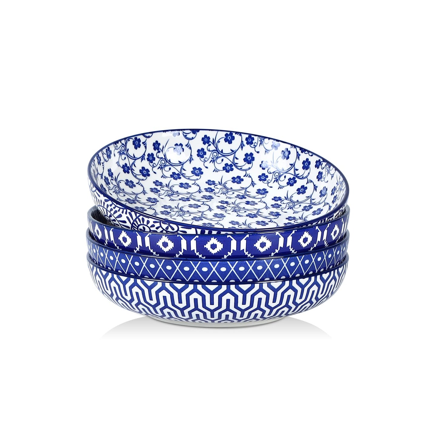 Selamica Porcelain 26 Ounce Pasta Bowls Set of 6, 8 inch Wide and Shallow Salad Bowls, Serving Bowls, Microwave & Dishwasher Safe, Sturdy & Stackable, Variety of Colors