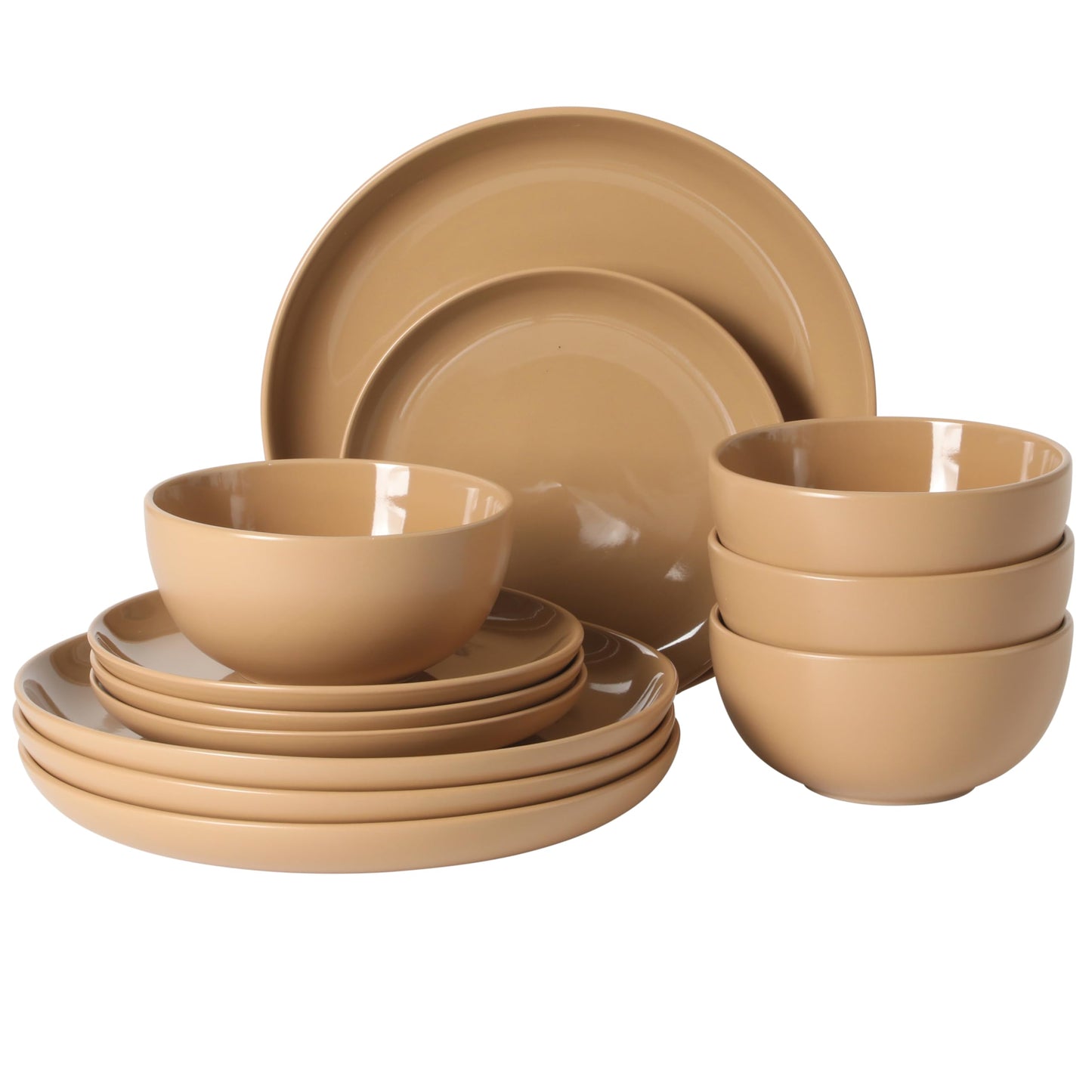 Gibson Home Rockaway 12-Piece Stoneware Dinnerware Set, Matte Finish, Service for 4, Modern Ceramic Plates and Bowls, Microwave & Dishwasher Safe – Soft Gray - Service for 4
