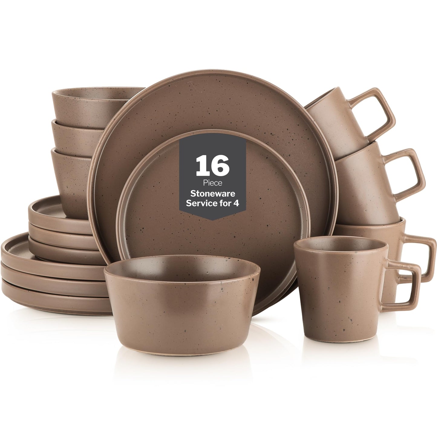 Stone Lain Celina Stoneware 16 Piece Dinnerware Set, Plates and Bowls, Black Matte Dish, Service for 4 – Minimalist Round Style, Microwave & Dishwasher Safe