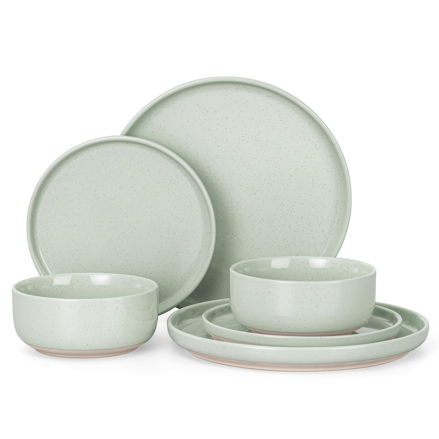 HaWare Stoneware Dinnerware Sets, 12-Piece Plates and Bowls Set for 4, Dishes Set for Home Restaurant, Speckled Asparagus Green