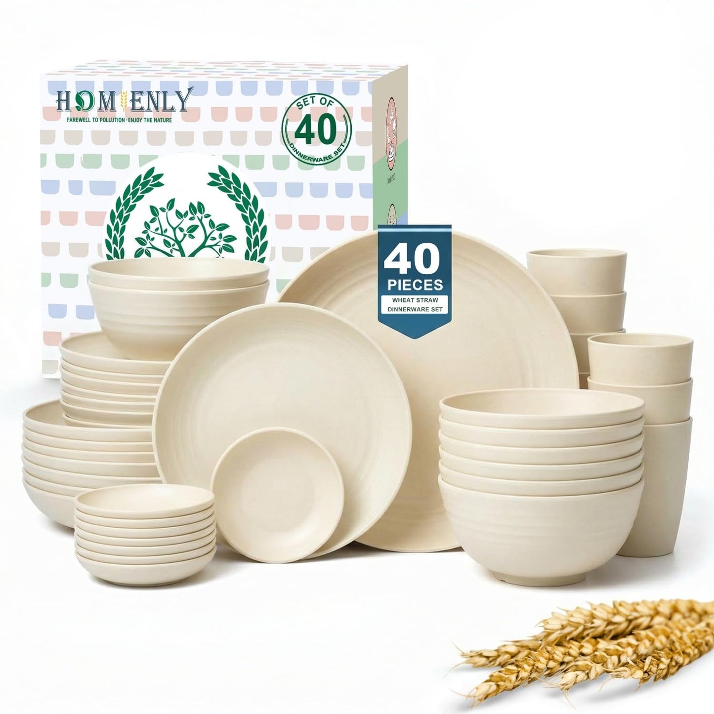 Homienly 40-Piece Dinnerwave Set Service for 8 Unbreakable Kitchen Plates and Bowls Sets - Dinner Plates, Dessert Plates, Soup Bowls, Cup Set, Soy Sauce Dish Microwave & Dishwasher Safe (Light Multi)