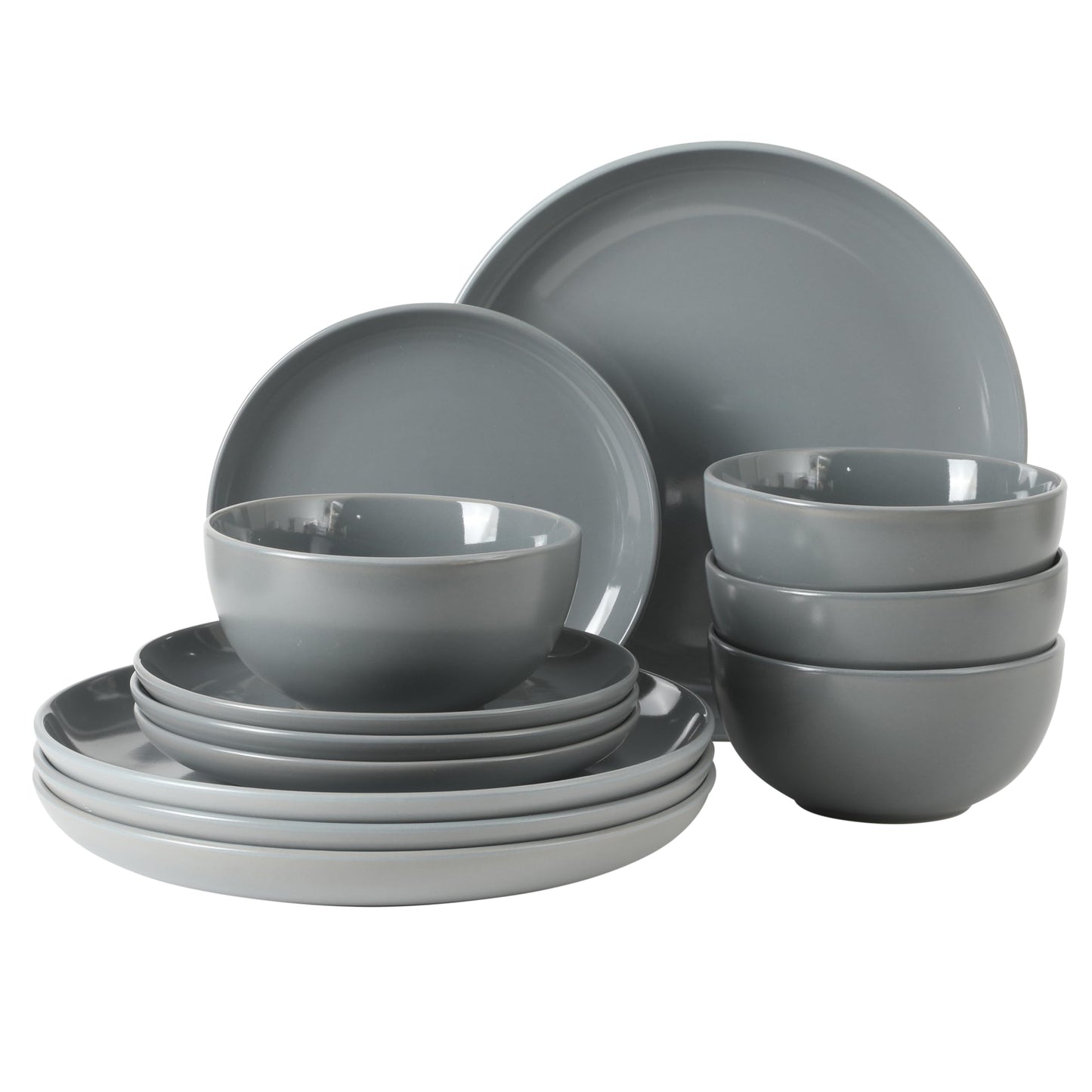 Gibson Home Rockaway 12-Piece Stoneware Dinnerware Set, Service for 4 – Modern Round Plates and Bowls, Dishwasher & Microwave Safe, Black