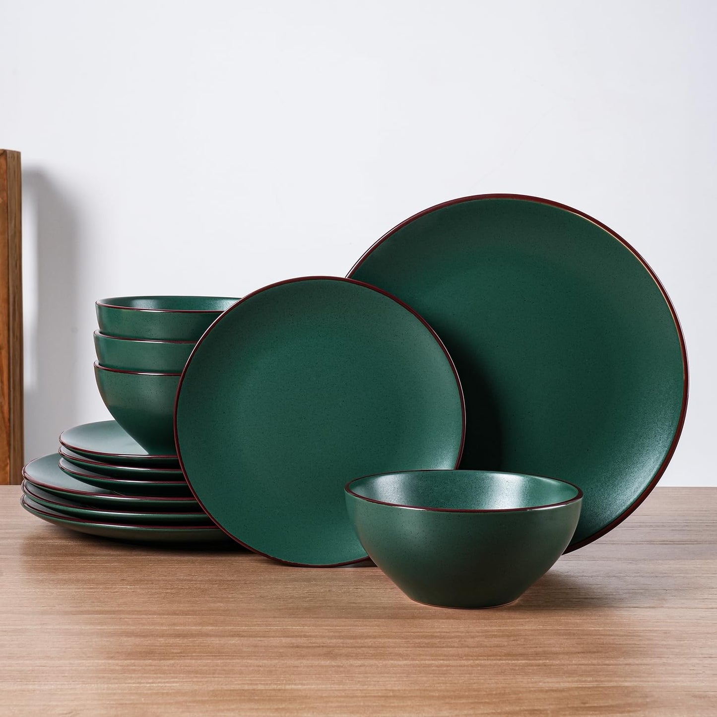 Famiware Venus Plates and Bowls Sets with Trim, 12 Pieces Speckled Stoneware Dishes Dinnerware Set for 4, Matte Dark Gray - Microwave & Dishwasher Safe, Modern Minimalist, Everyday & Formal Dining