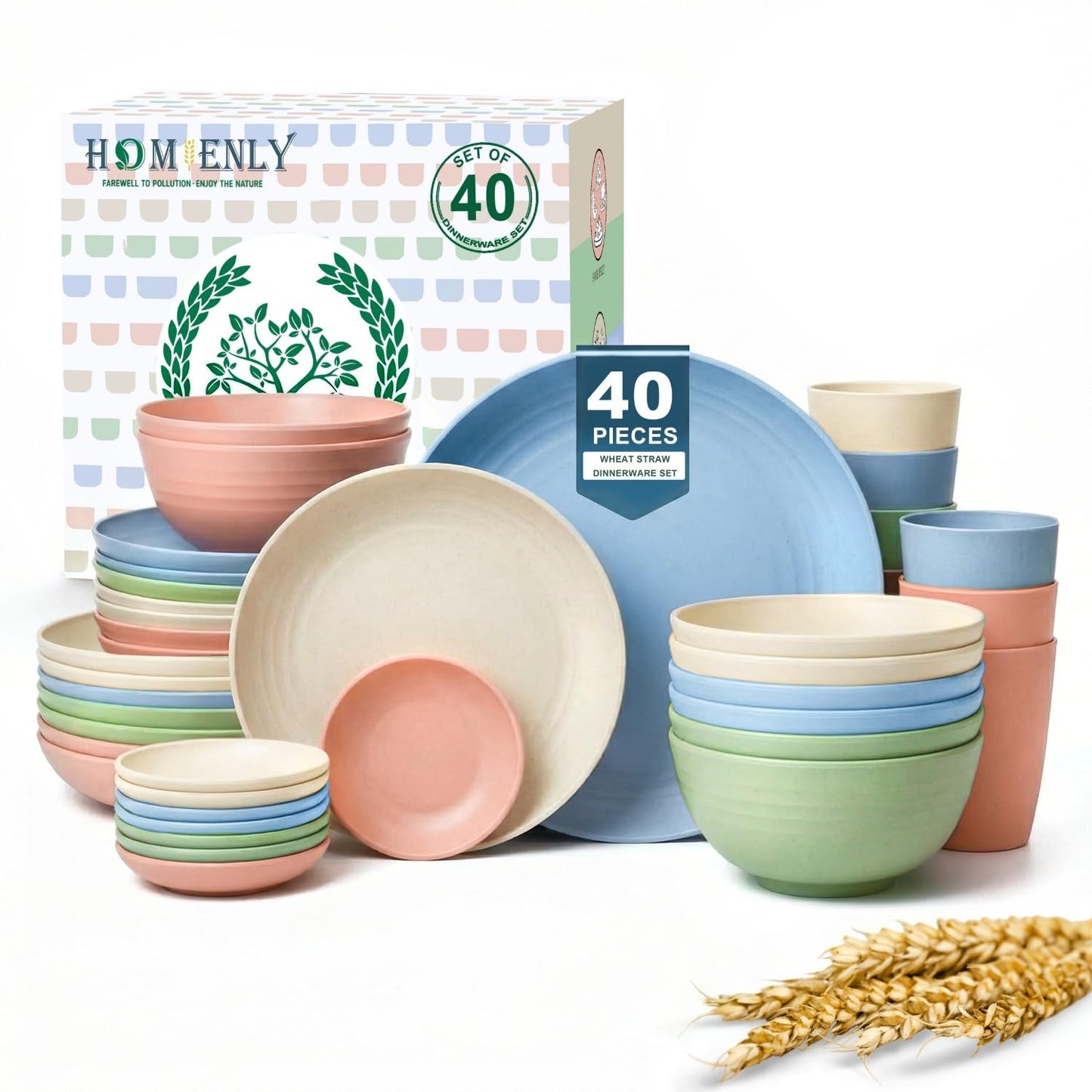 Homienly 40-Piece Dinnerwave Set Service for 8 Unbreakable Kitchen Plates and Bowls Sets - Dinner Plates, Dessert Plates, Soup Bowls, Cup Set, Soy Sauce Dish Microwave & Dishwasher Safe (Light Multi)