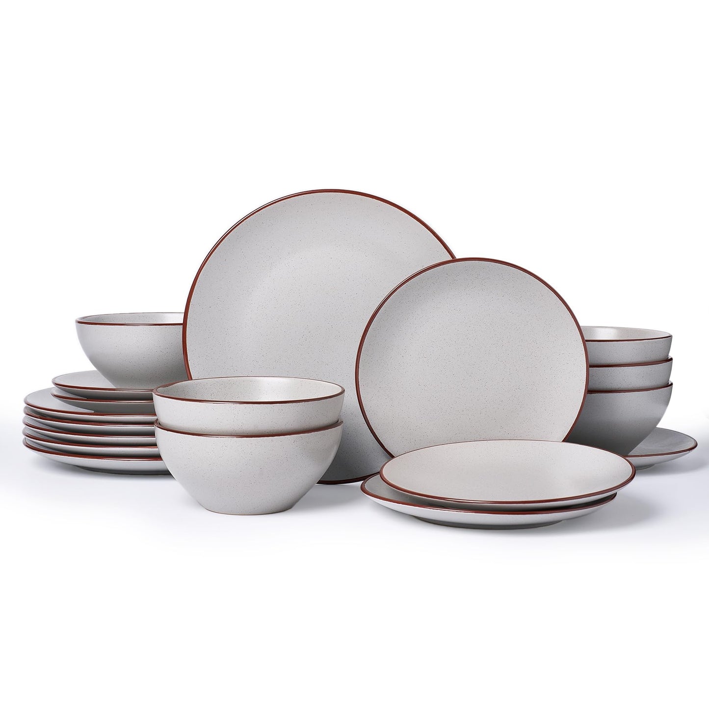 Famiware Venus Plates and Bowls Sets with Trim, 12 Pieces Speckled Stoneware Dishes Dinnerware Set for 4, Matte Dark Gray - Microwave & Dishwasher Safe, Modern Minimalist, Everyday & Formal Dining