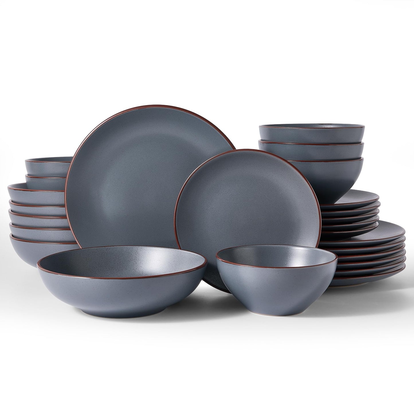 Famiware Venus Plates and Bowls Sets with Trim, 12 Pieces Speckled Stoneware Dishes Dinnerware Set for 4, Matte Dark Gray - Microwave & Dishwasher Safe, Modern Minimalist, Everyday & Formal Dining