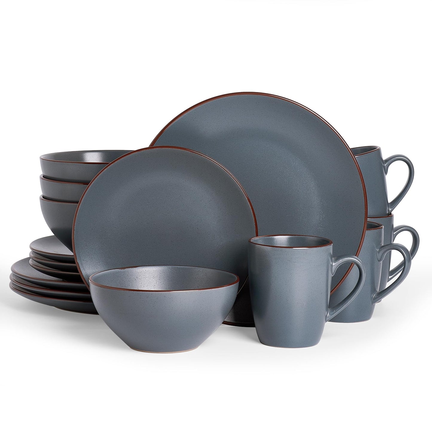 Famiware Venus Plates and Bowls Sets with Trim, 12 Pieces Speckled Stoneware Dishes Dinnerware Set for 4, Matte Dark Gray - Microwave & Dishwasher Safe, Modern Minimalist, Everyday & Formal Dining