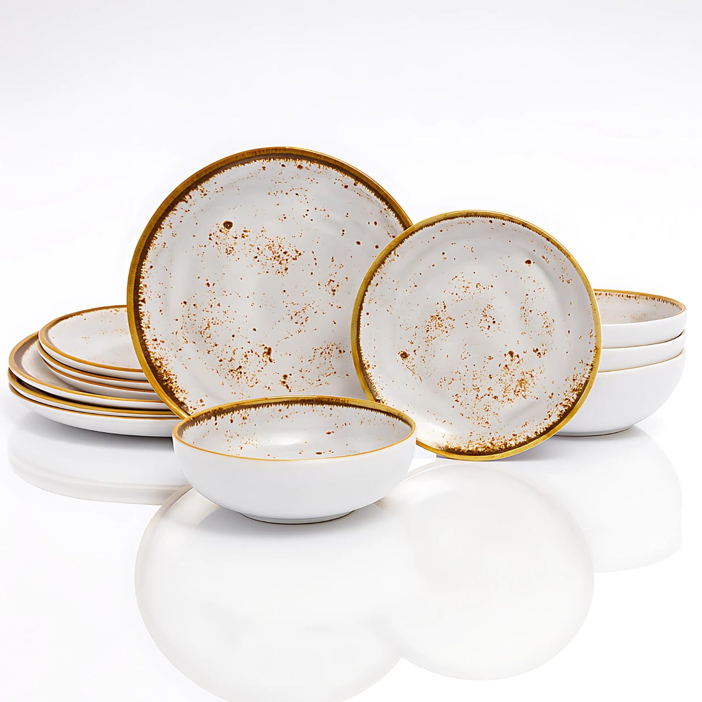 TP 12-Piece Melamine Dinnerware Sets, Plates and Bowls Dishes Set for 4, Break-Resistant & Non-Microwavable, Lightweight Dinner Plates, Wood Grain