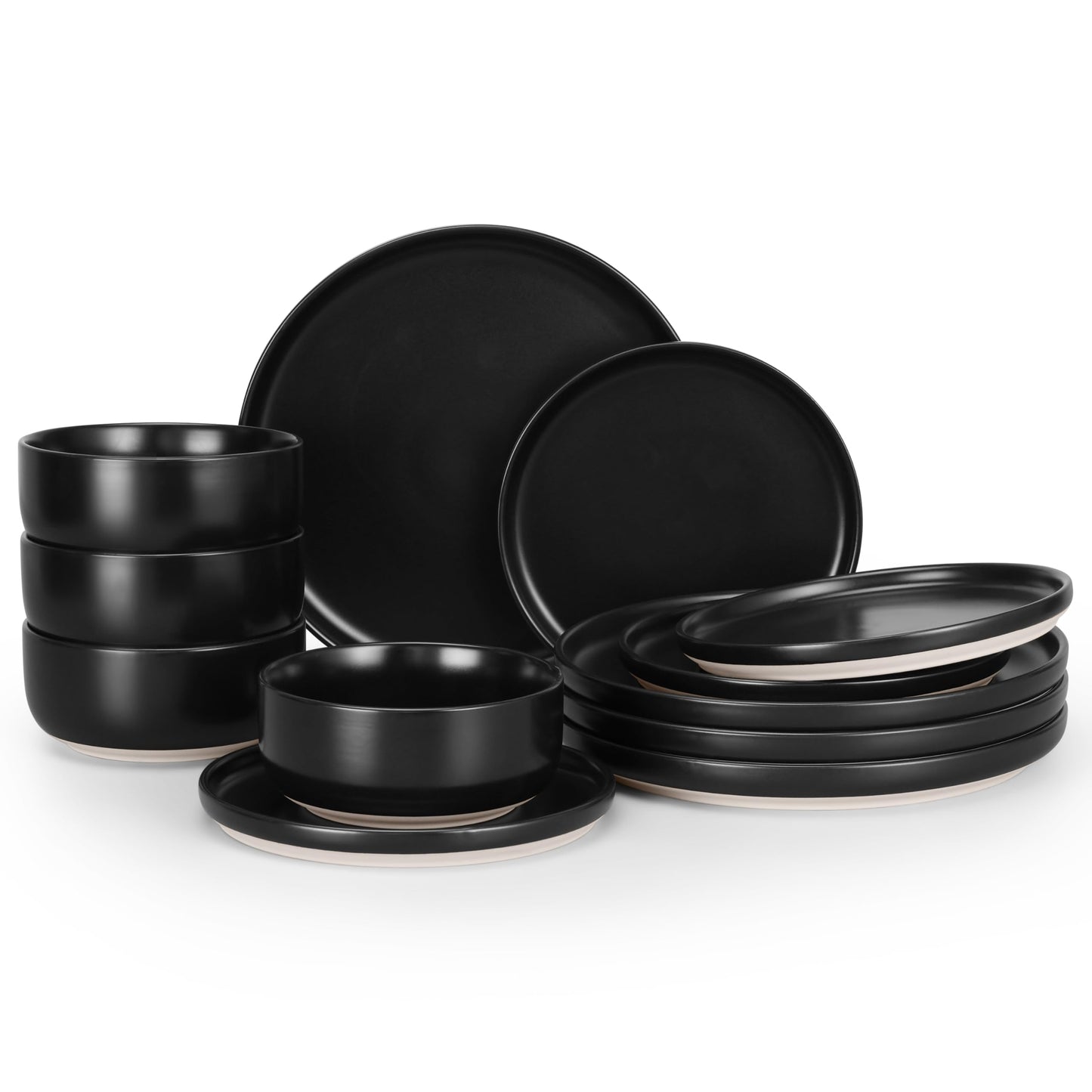 HaWare Stoneware Dinnerware Sets, 12-Piece Plates and Bowls Set for 4, Dishes Set for Home Restaurant, Speckled Asparagus Green