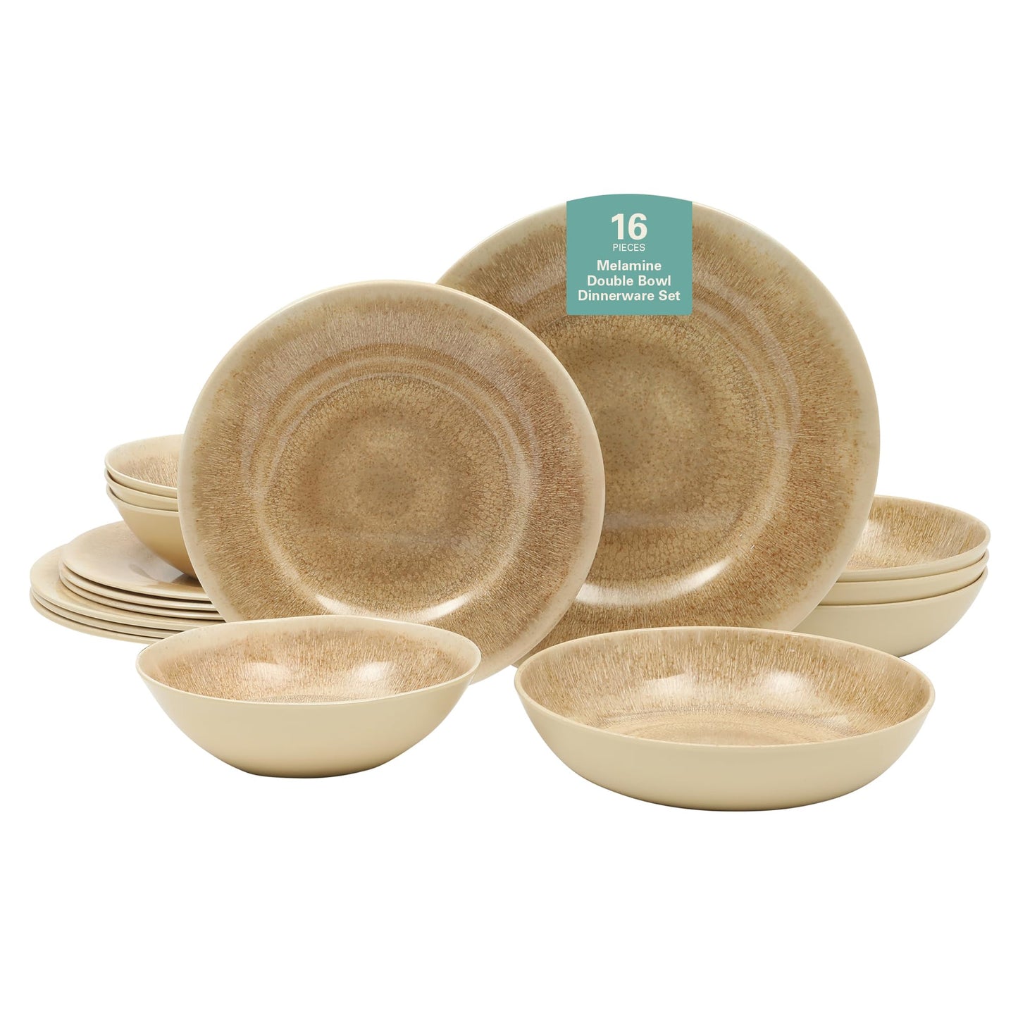 Gibson Home Candy Skies 12 Piece Unbreakable Wheat Straw Melamine Plates and Bowls Dinnerware Set - Outdoor, Camping, & Everyday Use - Matte Exterior/Shiny Interior Taupe Cream
