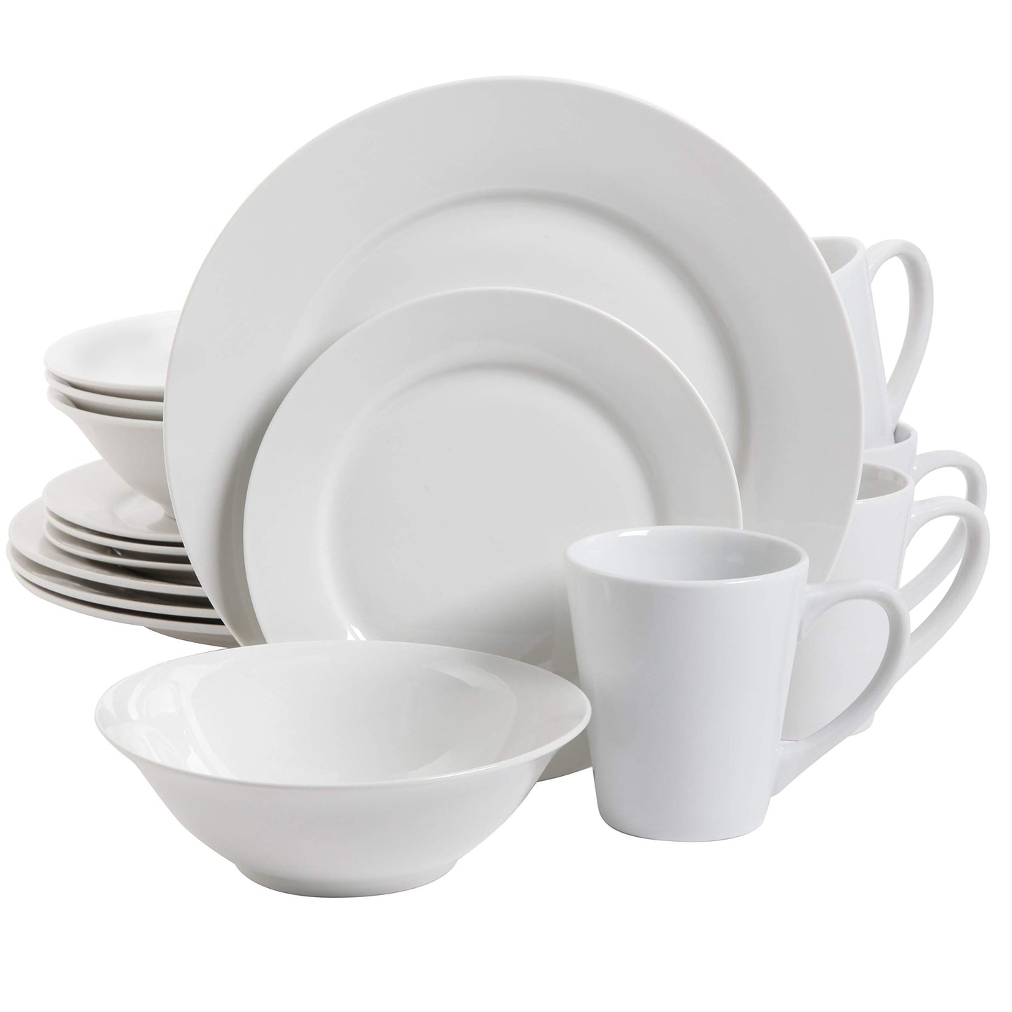 Gibson Home Zen Buffet White Porcelain Dinnerware Set for 4, Square Plates Bowls and Mugs, Chip and Scratch Resistant, Dishwasher and Microwave Safe, 16 Piece