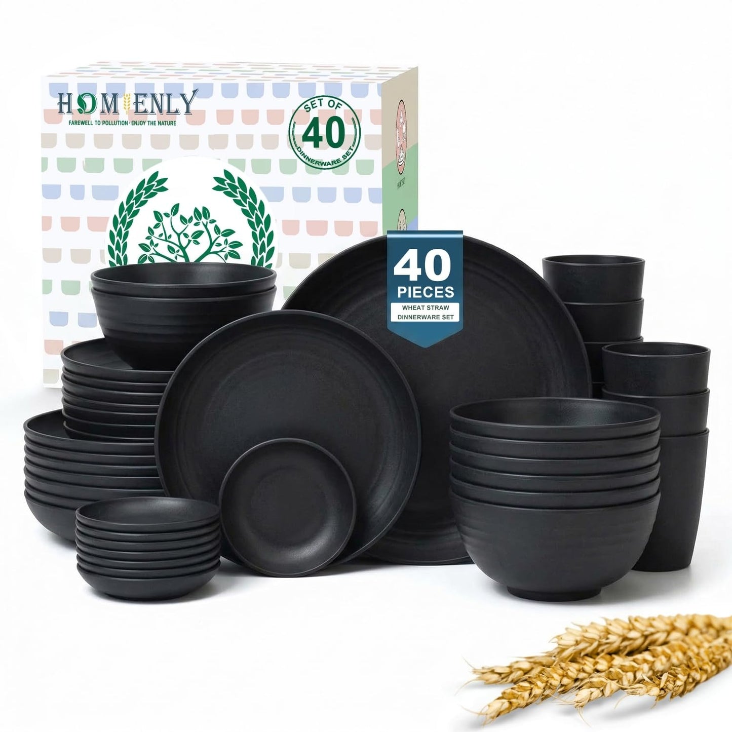 Homienly 40-Piece Dinnerwave Set Service for 8 Unbreakable Kitchen Plates and Bowls Sets - Dinner Plates, Dessert Plates, Soup Bowls, Cup Set, Soy Sauce Dish Microwave & Dishwasher Safe (Light Multi)