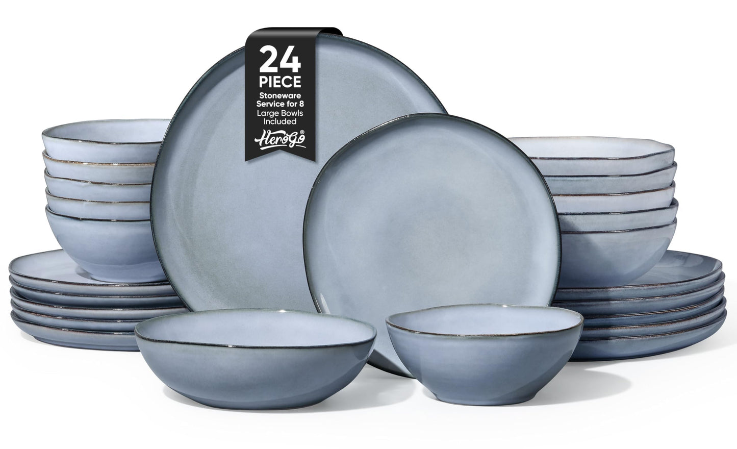 Herogo 12pcs Stoneware Dinnerware Sets for 4, Irregular Handmade Dinner Plates and Bowls, Kitchen Dining Dish Dishware Set, Microwave & Dishwasher Safe, Cream Khaki