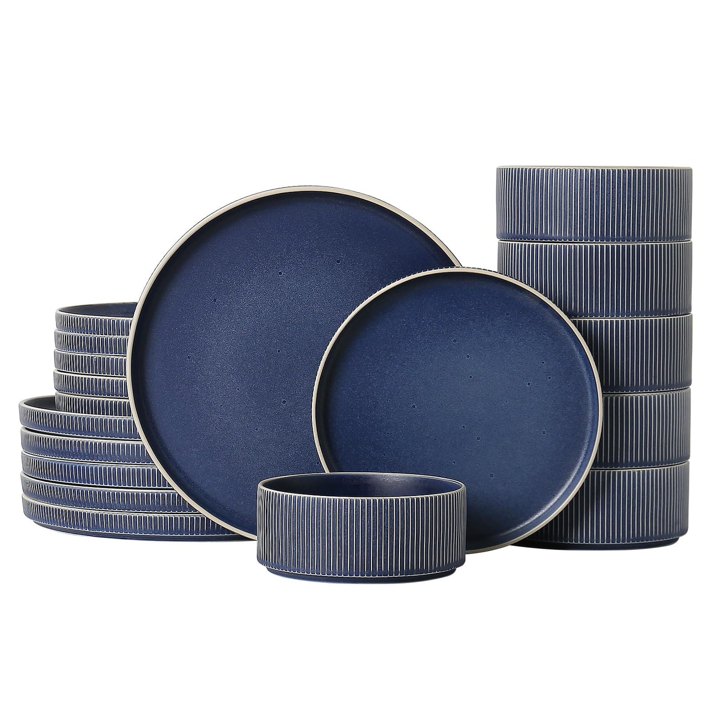 Dinnerware Sets for 4, Ceramic Plates and Bowls Set 12 Piece Dinnerware Chip Resistant Stoneware with Advanced Inkjet Printing Technology, Dishwasher and Microwave Safe-Dusty Blue
