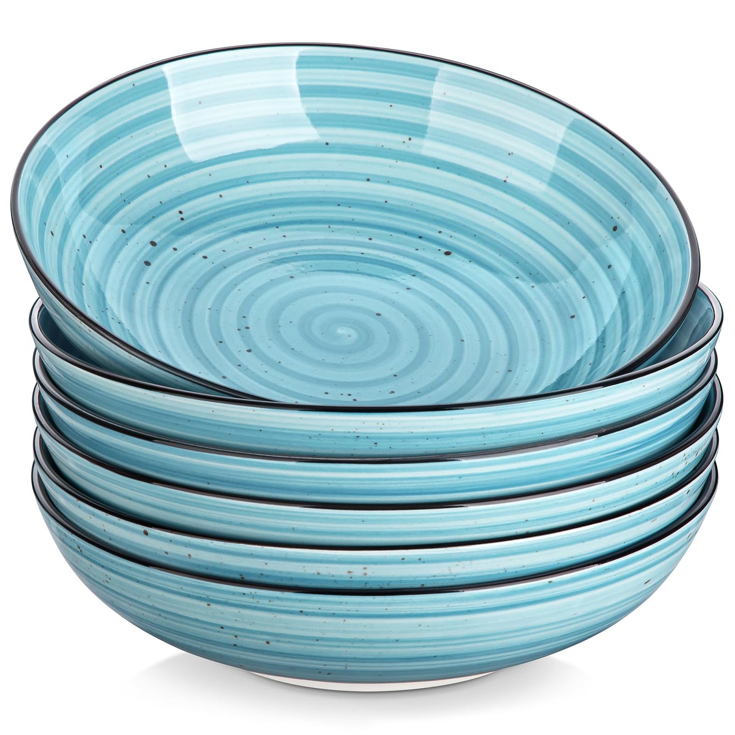 vancasso Bonita 38 oz Ceramic Pasta Bowls Set of 6, Microwave & Dishwasher Safe, 8.5 Inch Elegant Shallow Bowls Set for Pasta, Salad, & Soup – Large Capacity Pasta Plates Sets, Blue