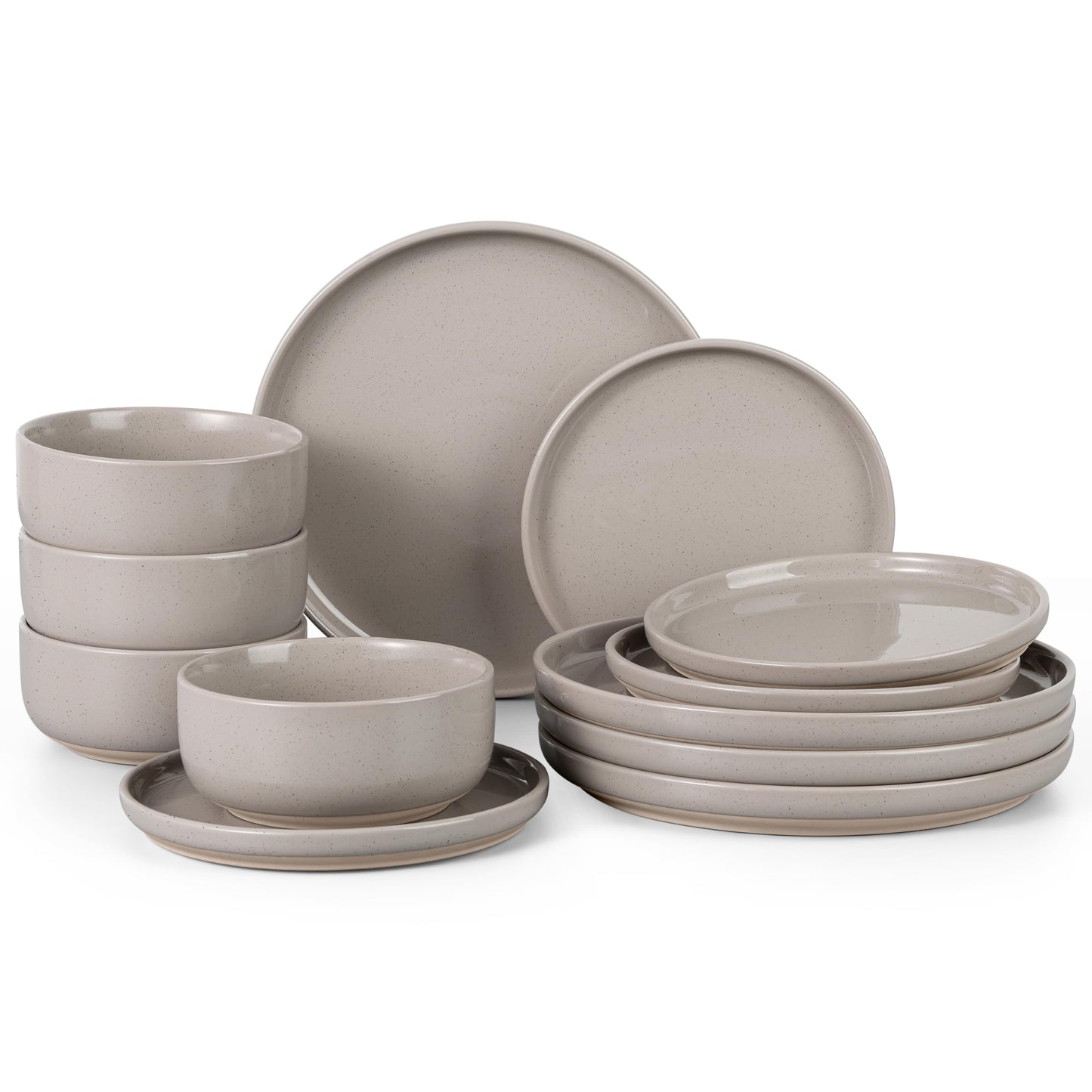 HaWare Stoneware Dinnerware Sets, 12-Piece Plates and Bowls Set for 4, Dishes Set for Home Restaurant, Speckled Asparagus Green