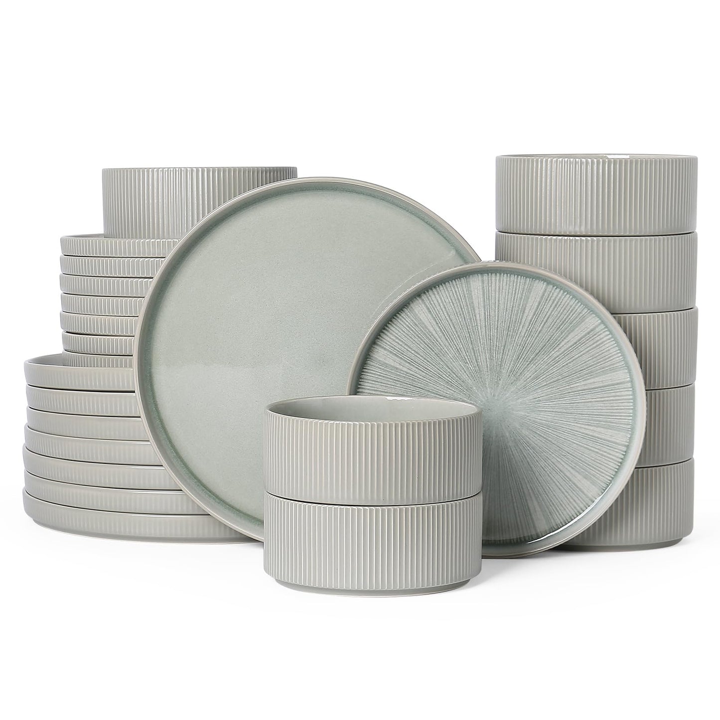 Dinnerware Sets for 4, Ceramic Plates and Bowls Set 12 Piece Dinnerware Chip Resistant Stoneware with Advanced Inkjet Printing Technology, Dishwasher and Microwave Safe-Dusty Blue