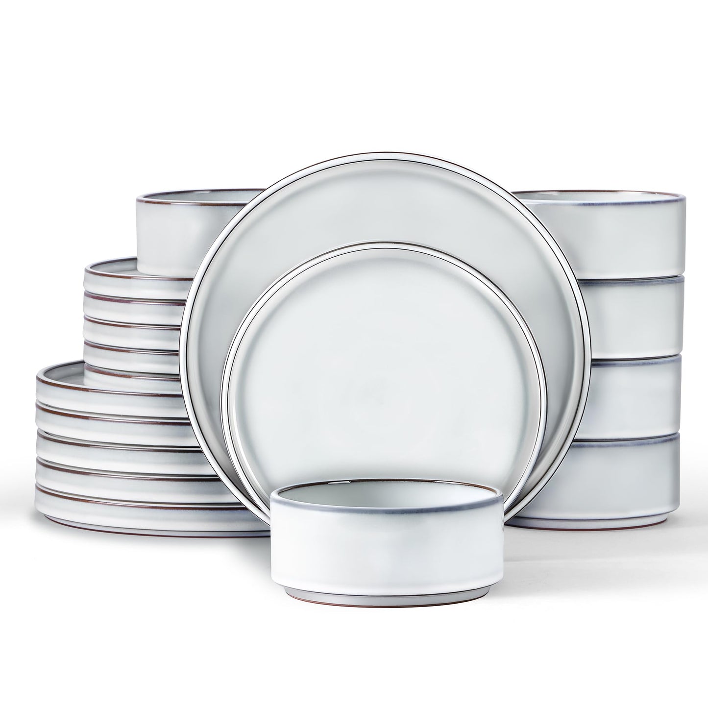LIANYU Plates and Bowls Sets, 12 Pieces Stoneware Dinnerware Set for 4, Modern Kitchen Dinner Set Ceramic Dishware Dishes Set, Microwave and Dishwasher Safe, Cloud White