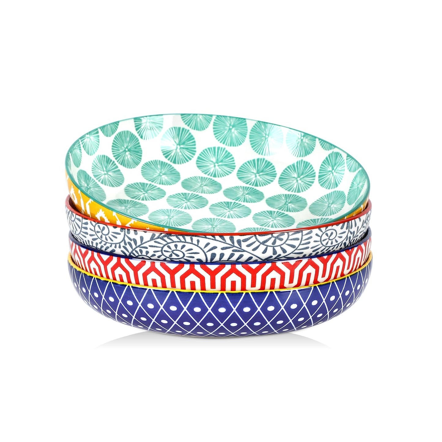 Selamica Porcelain 26 Ounce Pasta Bowls Set of 6, 8 inch Wide and Shallow Salad Bowls, Serving Bowls, Microwave & Dishwasher Safe, Sturdy & Stackable, Variety of Colors