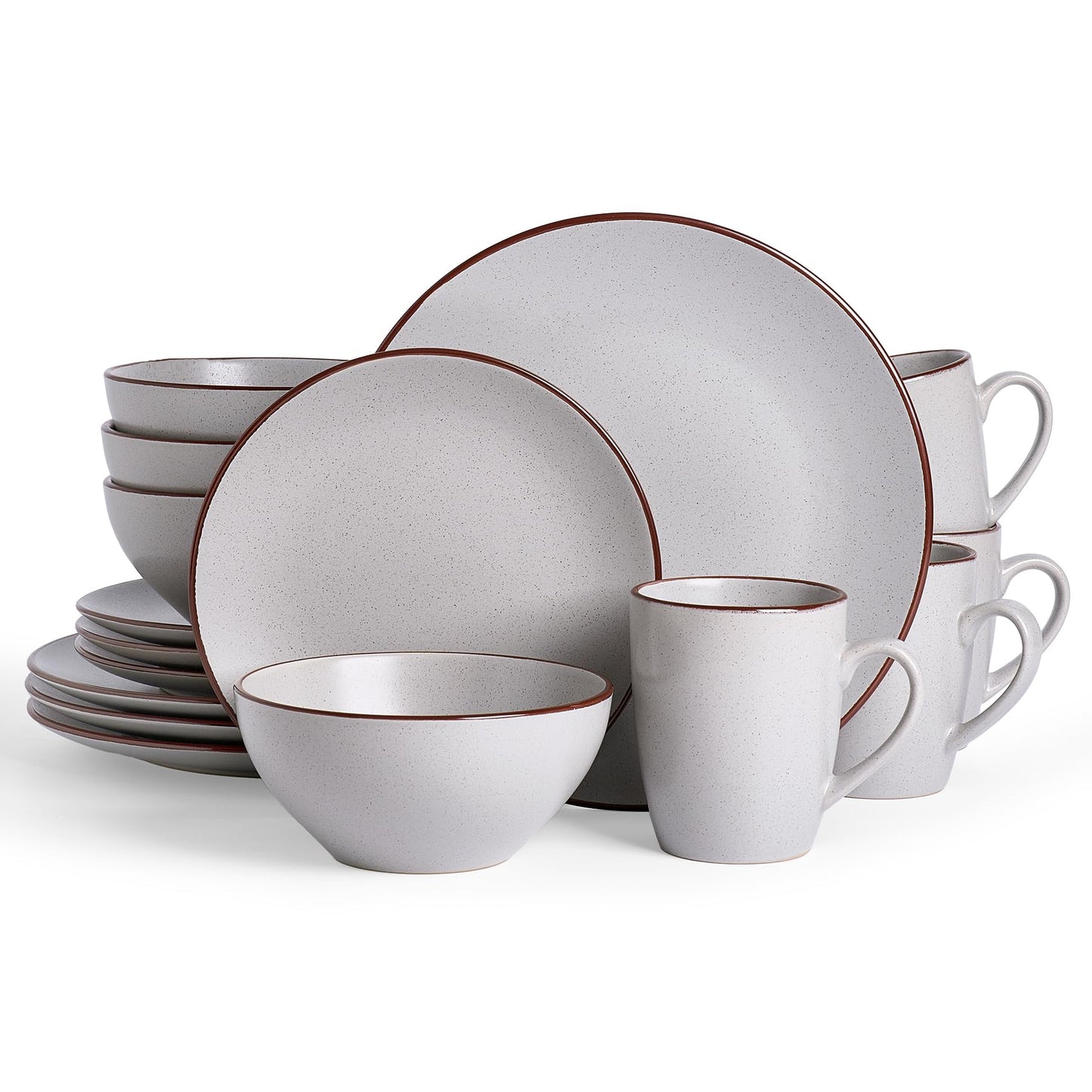 Famiware Venus Plates and Bowls Sets with Trim, 12 Pieces Speckled Stoneware Dishes Dinnerware Set for 4, Matte Dark Gray - Microwave & Dishwasher Safe, Modern Minimalist, Everyday & Formal Dining