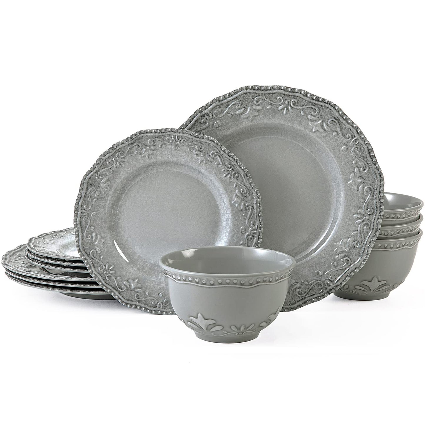 TP 12-Piece Melamine Dinnerware Sets, Plates and Bowls Dishes Set for 4, Break-Resistant & Non-Microwavable, Lightweight Dinner Plates, Wood Grain