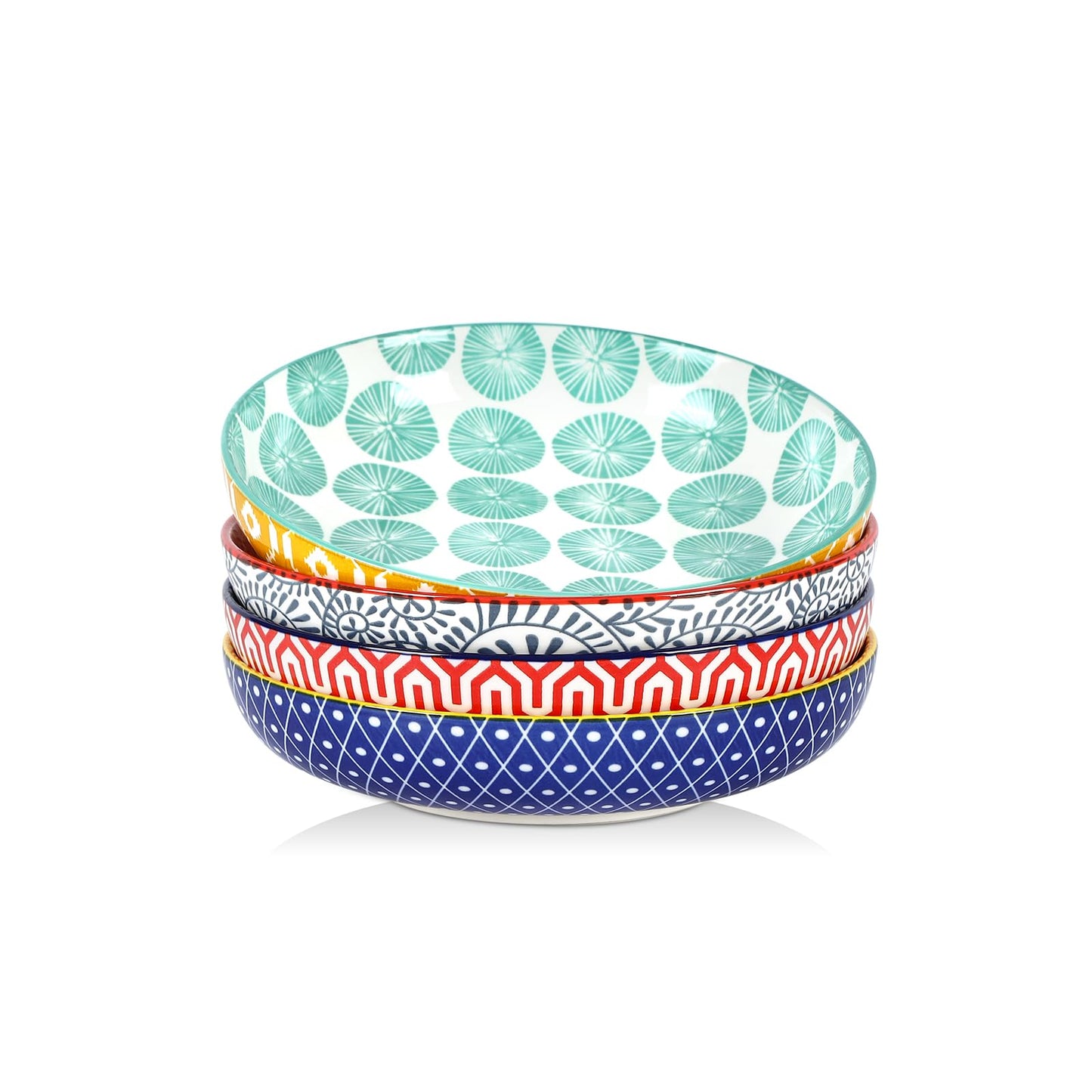 Selamica Porcelain 26 Ounce Pasta Bowls Set of 6, 8 inch Wide and Shallow Salad Bowls, Serving Bowls, Microwave & Dishwasher Safe, Sturdy & Stackable, Variety of Colors