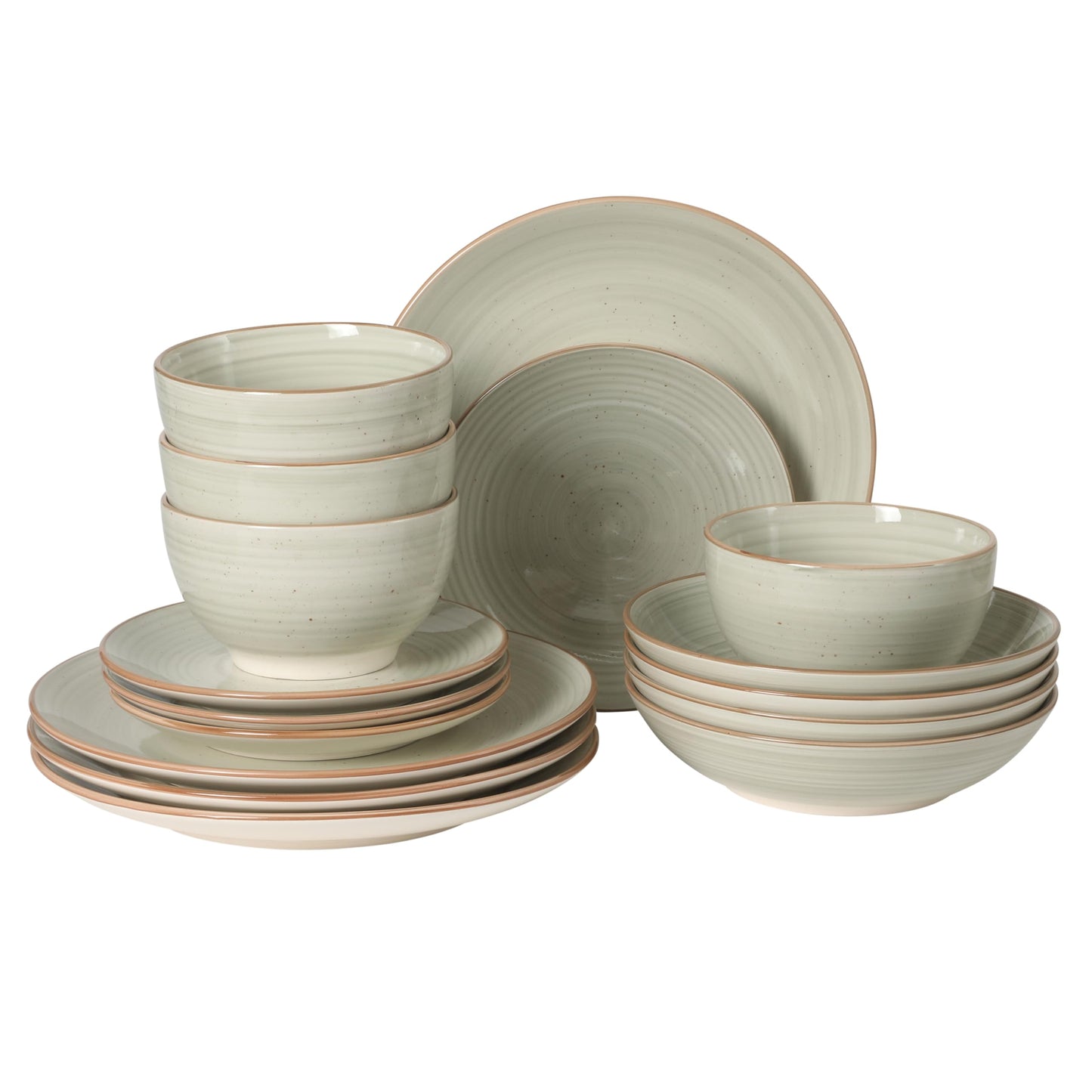 Gibson Home Cloudlight 12 Piece Plates and Bowls Dishes Brown and White - Decorated Porcelain Ceramic Dinnerware Set - Service for 4