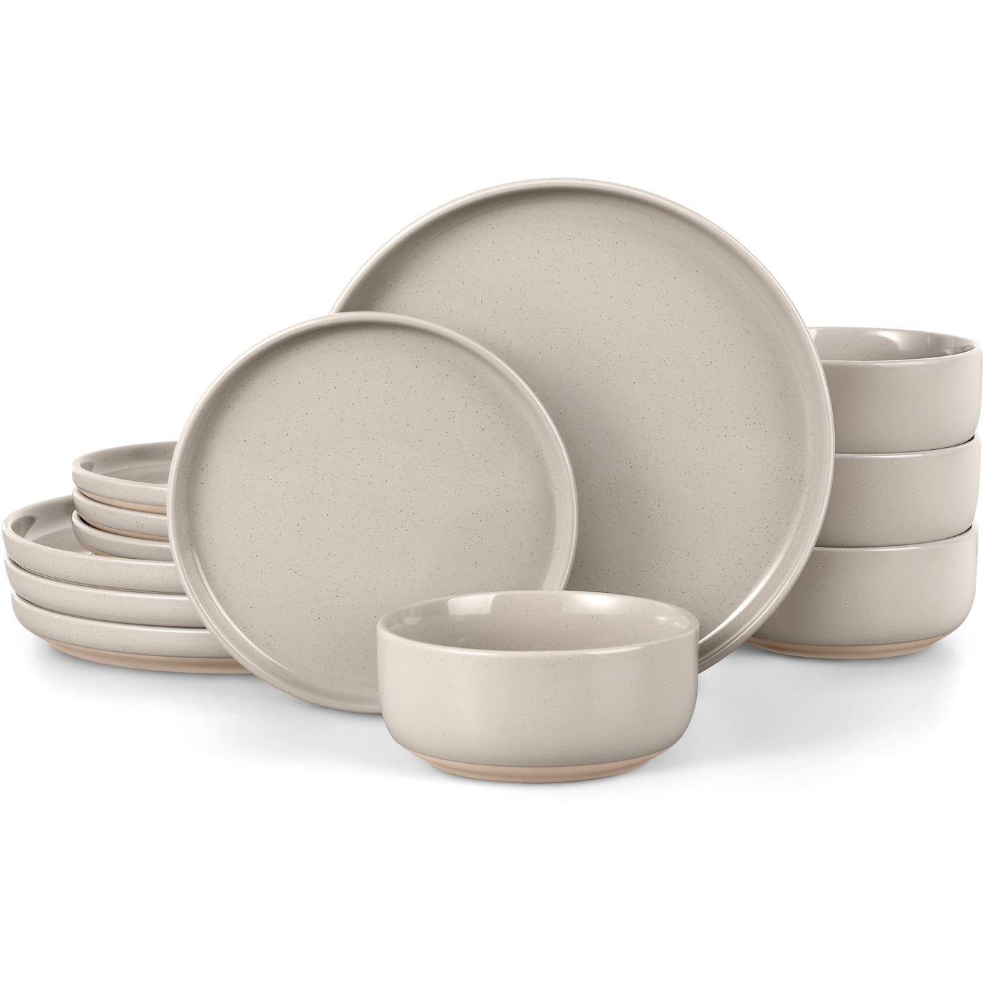 LIANYU Plates and Bowls Sets, 12 Pieces Stoneware Dinnerware Set for 4, Modern Kitchen Dinner Set Ceramic Dishware Dishes Set, Microwave and Dishwasher Safe, Cloud White