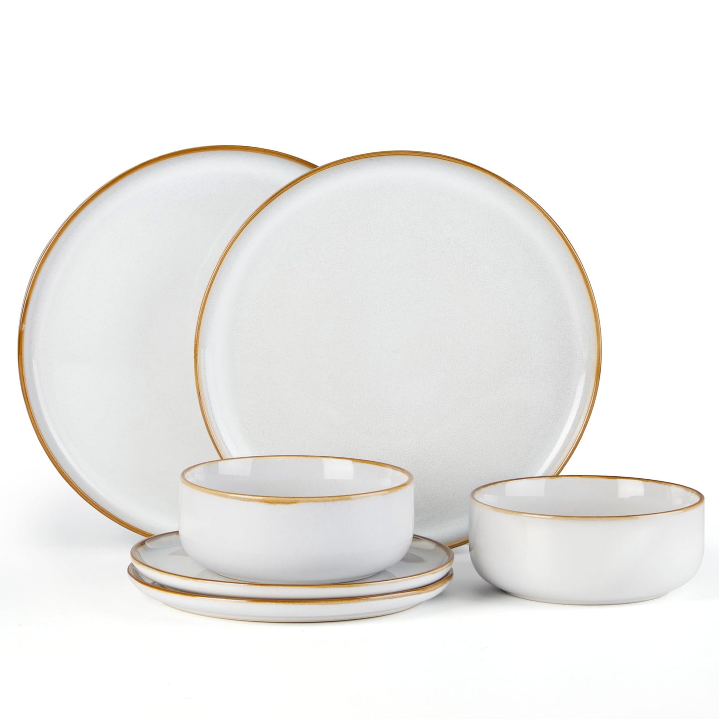 E-far 12-Piece Plates and Bowls Set, Stoneware Dinnerware Sets for 4, Reactive Glaze Ceramic Dinning Ware Dishes, Microwave & Dishwasher Safe - Sandy Beige