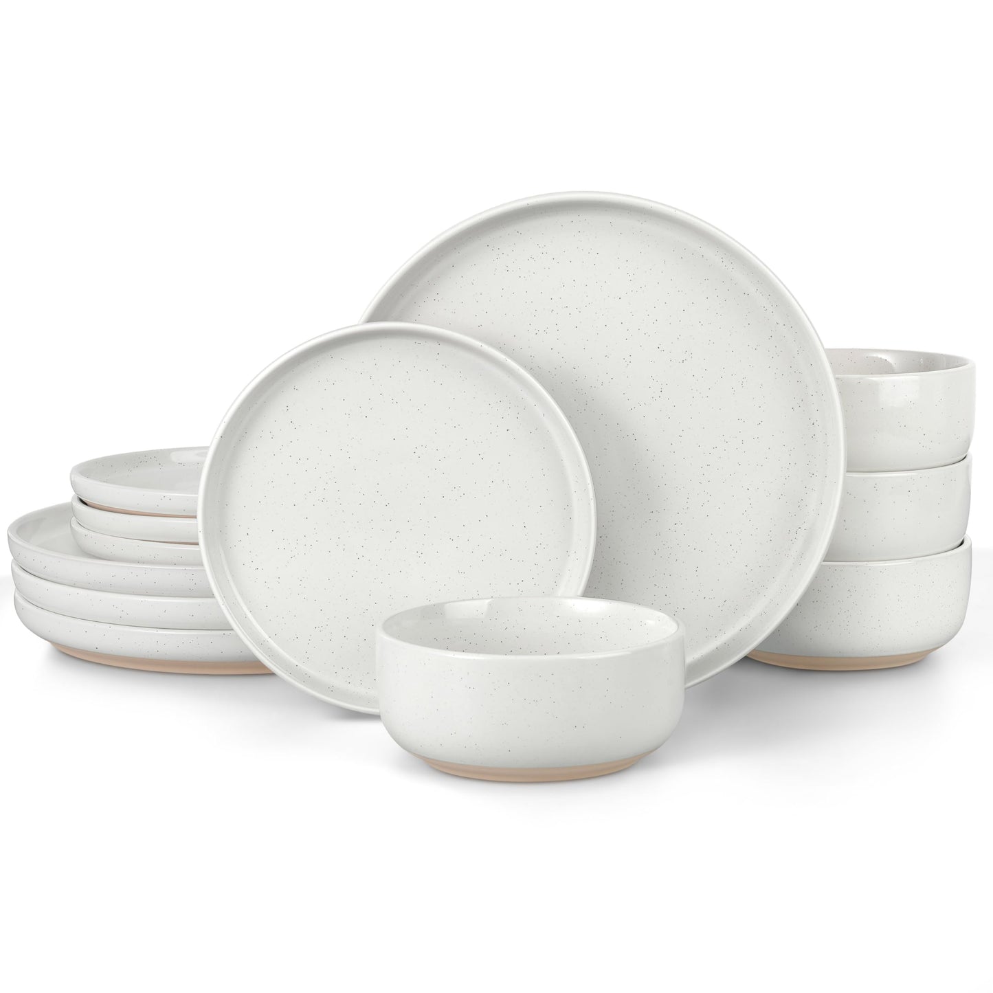 LIANYU Plates and Bowls Sets, 12 Pieces Stoneware Dinnerware Set for 4, Modern Kitchen Dinner Set Ceramic Dishware Dishes Set, Microwave and Dishwasher Safe, Cloud White
