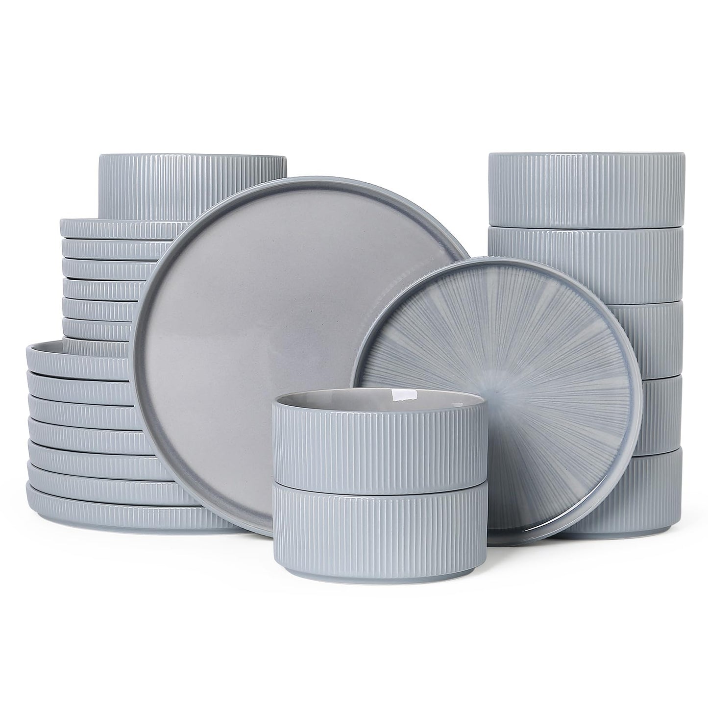 Dinnerware Sets for 4, Ceramic Plates and Bowls Set 12 Piece Dinnerware Chip Resistant Stoneware with Advanced Inkjet Printing Technology, Dishwasher and Microwave Safe-Dusty Blue