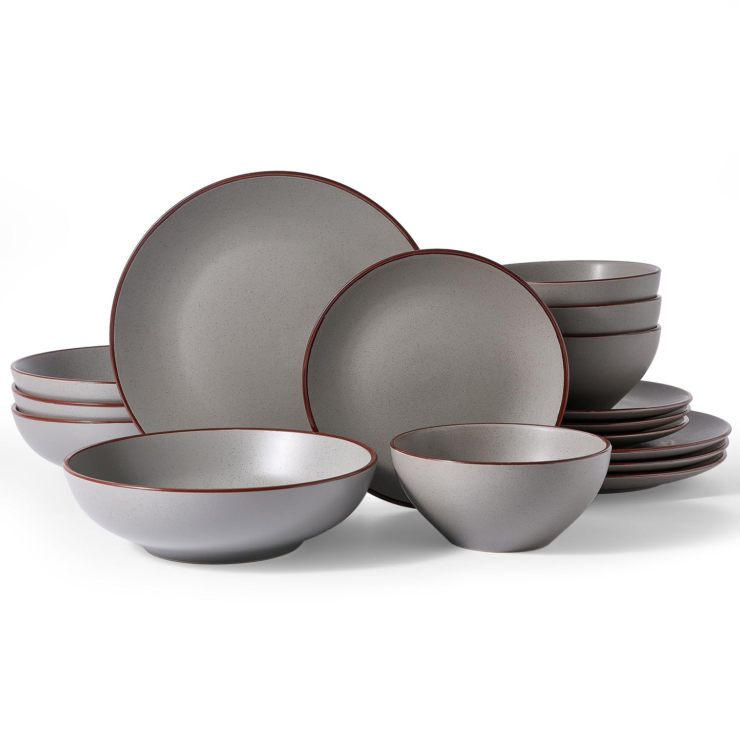 Famiware Venus Plates and Bowls Sets with Trim, 12 Pieces Speckled Stoneware Dishes Dinnerware Set for 4, Matte Dark Gray - Microwave & Dishwasher Safe, Modern Minimalist, Everyday & Formal Dining