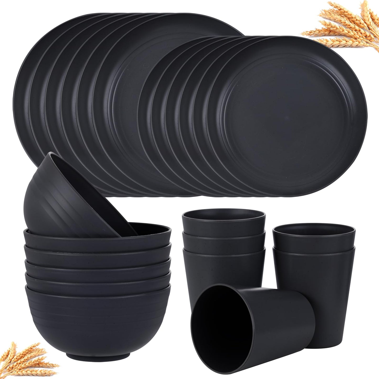 Supernal 32pcs Wheat Straw Dinnerware Sets,Plates and Bowls Sets,Reusable Plastic Plate,Microwave Dishwasher Safe,Plastic Dinnerware Set,Four Color Set 16pcs Plates,8pcs Bowls,8pcs Cups