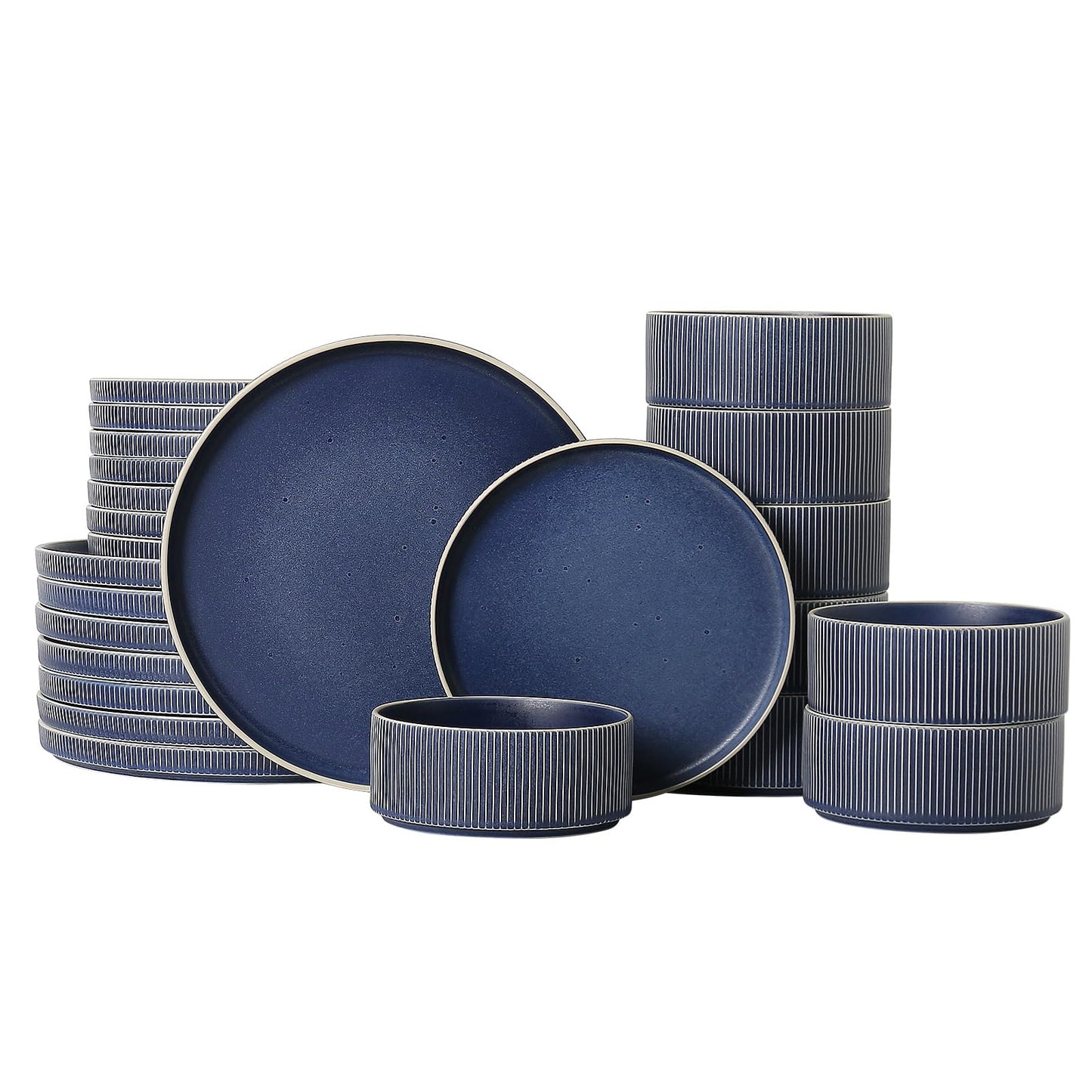 Dinnerware Sets for 4, Ceramic Plates and Bowls Set 12 Piece Dinnerware Chip Resistant Stoneware with Advanced Inkjet Printing Technology, Dishwasher and Microwave Safe-Dusty Blue