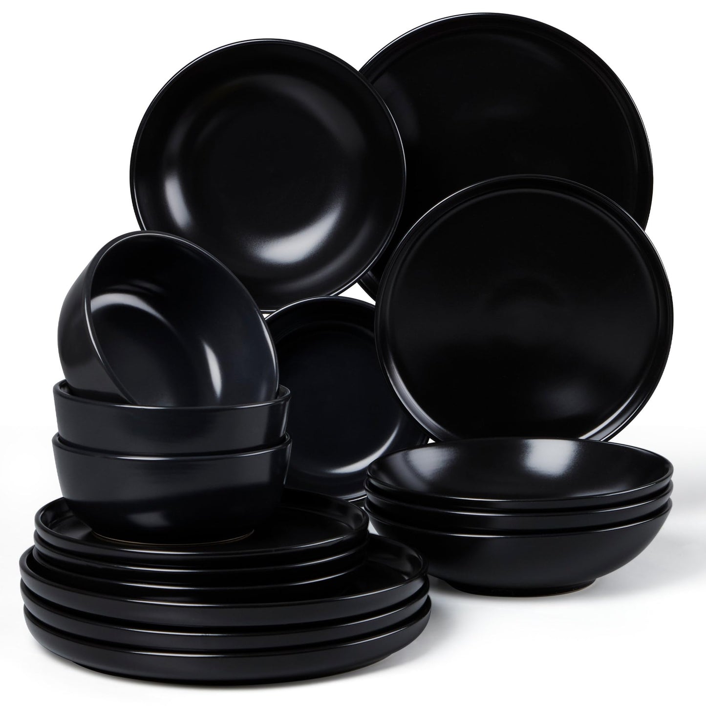 LIANYU 12 Piece Porcelain Dinnerware Sets for 4, Ceramic Durable Plates and Bowls, Chip and Scratch Resistant Dishware Dishes Set, Dishwasher & Microwave Safe Stoneware Set, Black Onyx