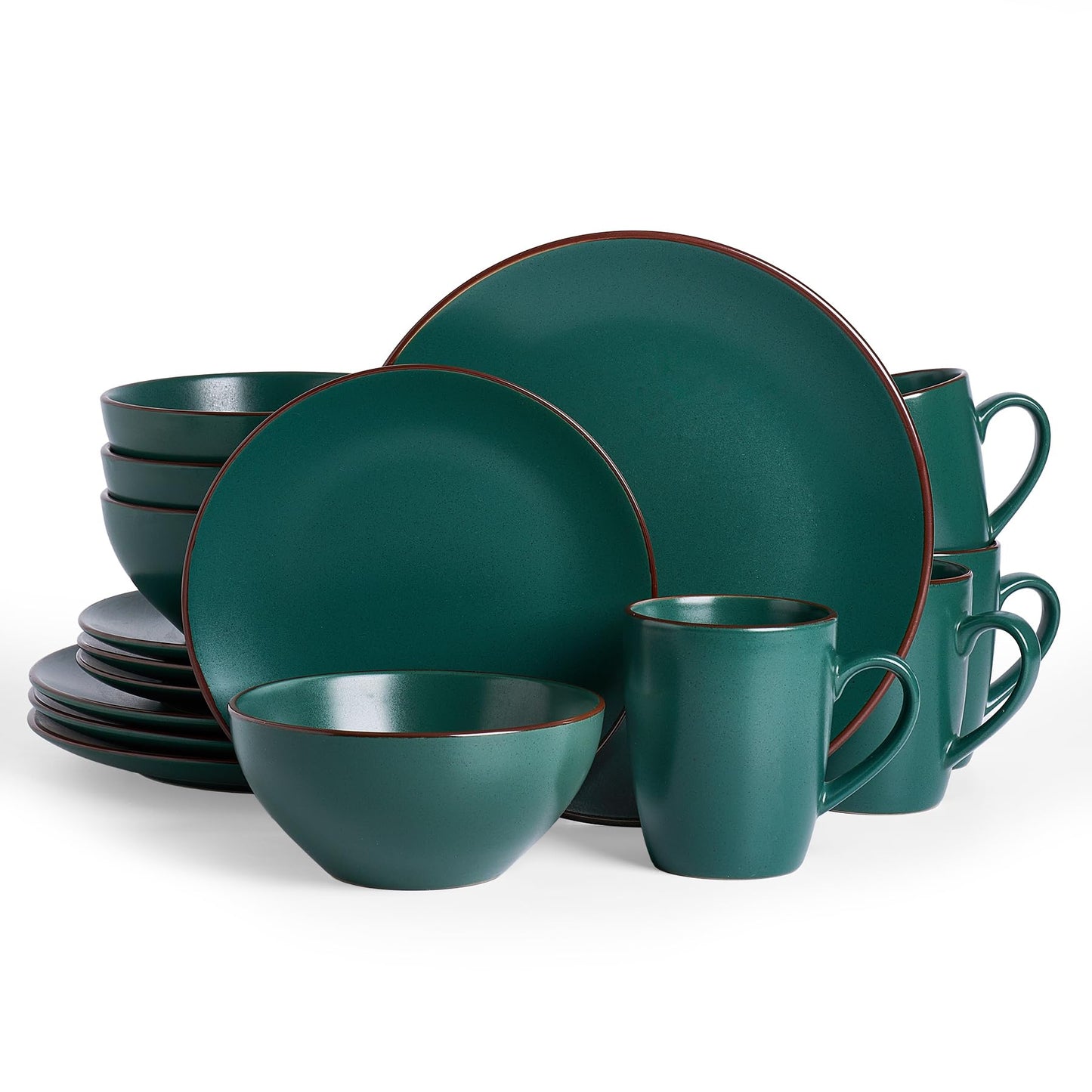 Famiware Venus Plates and Bowls Sets with Trim, 12 Pieces Speckled Stoneware Dishes Dinnerware Set for 4, Matte Dark Gray - Microwave & Dishwasher Safe, Modern Minimalist, Everyday & Formal Dining