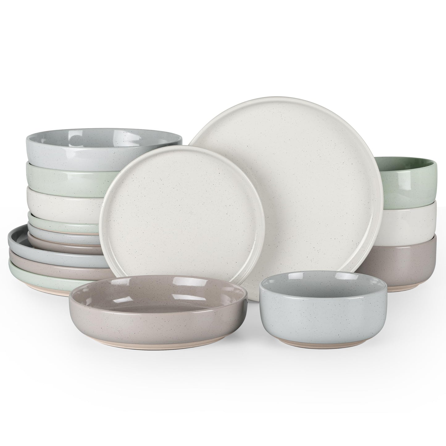 HaWare Stoneware Dinnerware Sets, 12-Piece Plates and Bowls Set for 4, Dishes Set for Home Restaurant, Speckled Asparagus Green