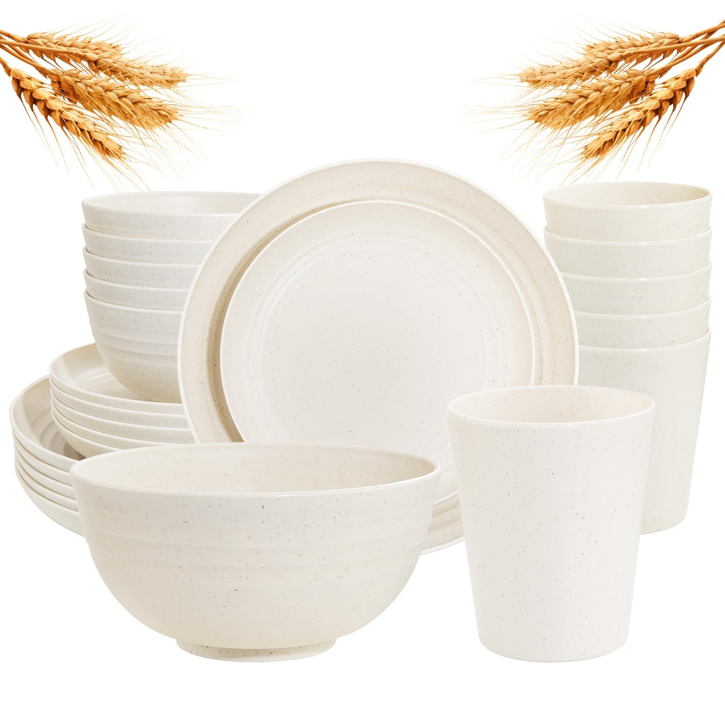Rubtlamp 16Pcs Plastic Wheat Straw Dinnerware Set, Reusable Plastic Plate Set for 4, Kitchen Plates And Bowls Set (Pink) Include Dinner Platos, Dessert Platos, Cereal Bowls, Cups for Daily, Camping