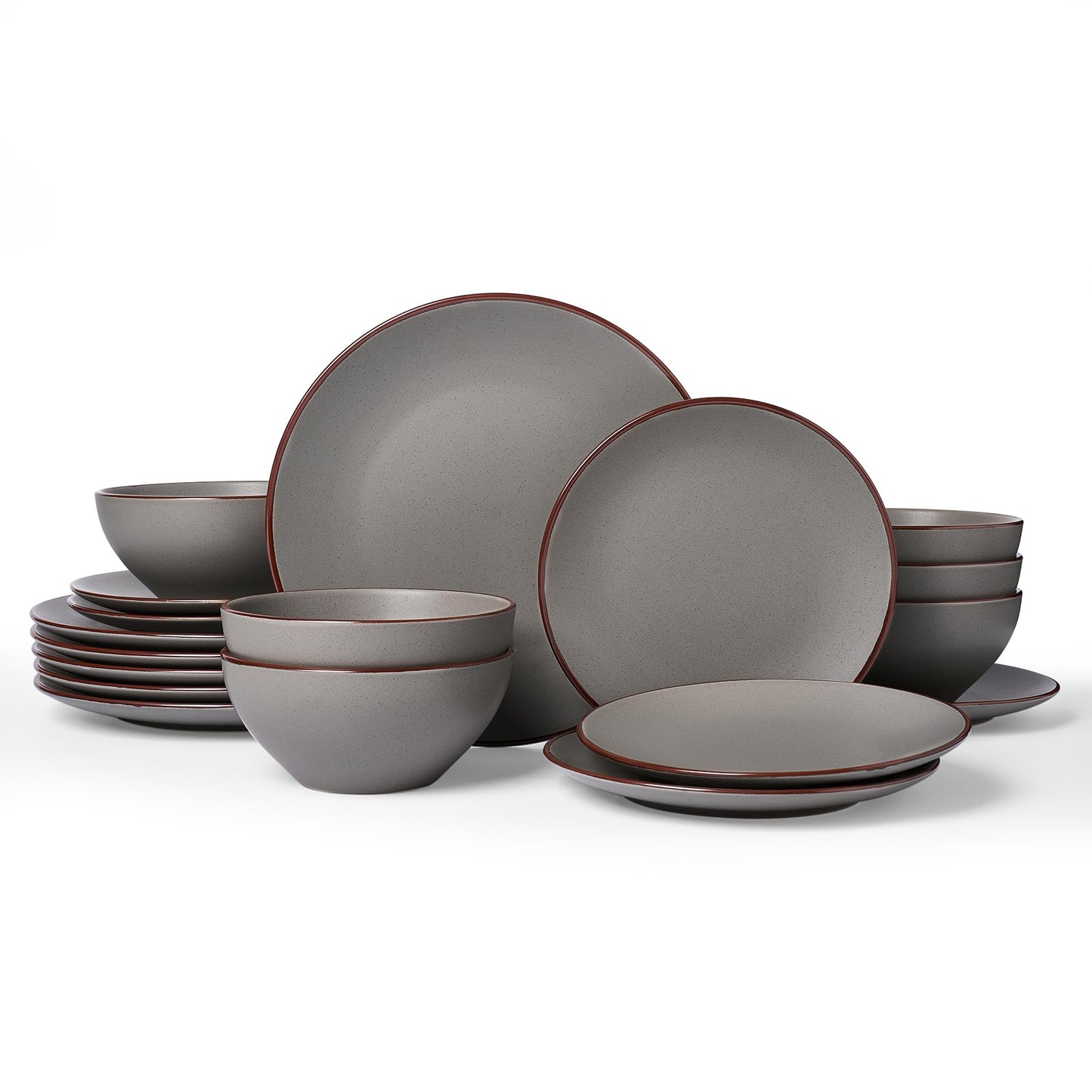 Famiware Venus Plates and Bowls Sets with Trim, 12 Pieces Speckled Stoneware Dishes Dinnerware Set for 4, Matte Dark Gray - Microwave & Dishwasher Safe, Modern Minimalist, Everyday & Formal Dining