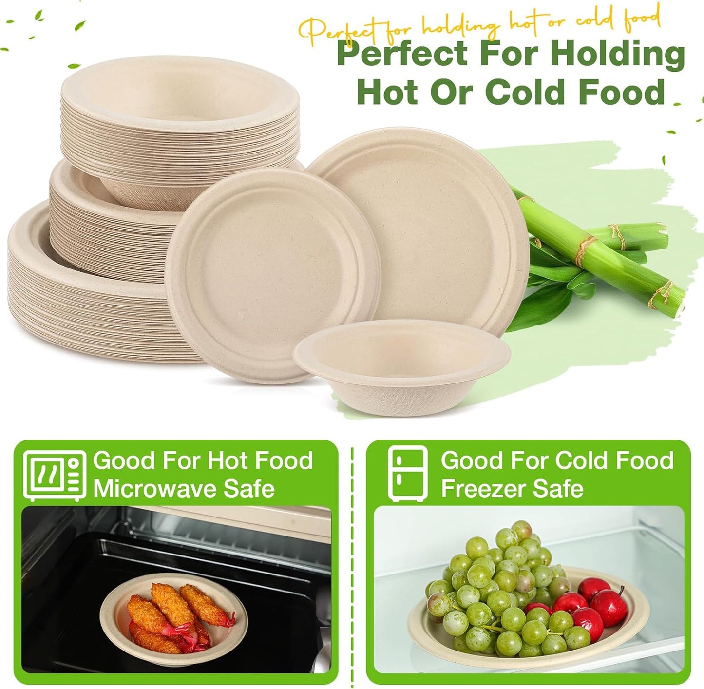 Havawish 150 Pcs Compostable Paper Plates and Bowls Set 7 Inch 9 Inch Disposable Plate 12oz Biodegradable Bowls for Party Dinner 50-person Bulk Party Supplies