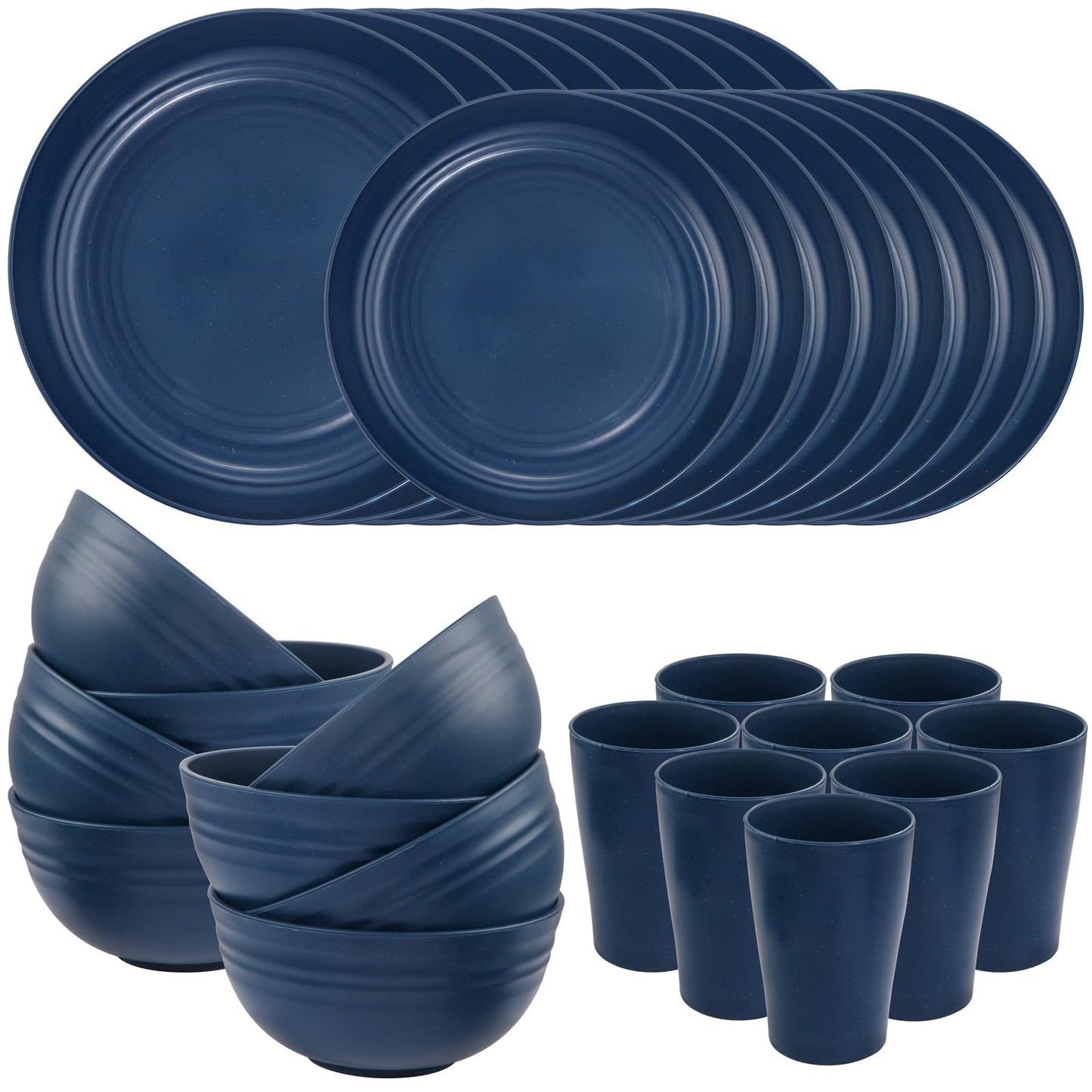 Supernal 32pcs Wheat Straw Dinnerware Sets,Plates and Bowls Sets,Reusable Plastic Plate,Microwave Dishwasher Safe,Plastic Dinnerware Set,Four Color Set 16pcs Plates,8pcs Bowls,8pcs Cups