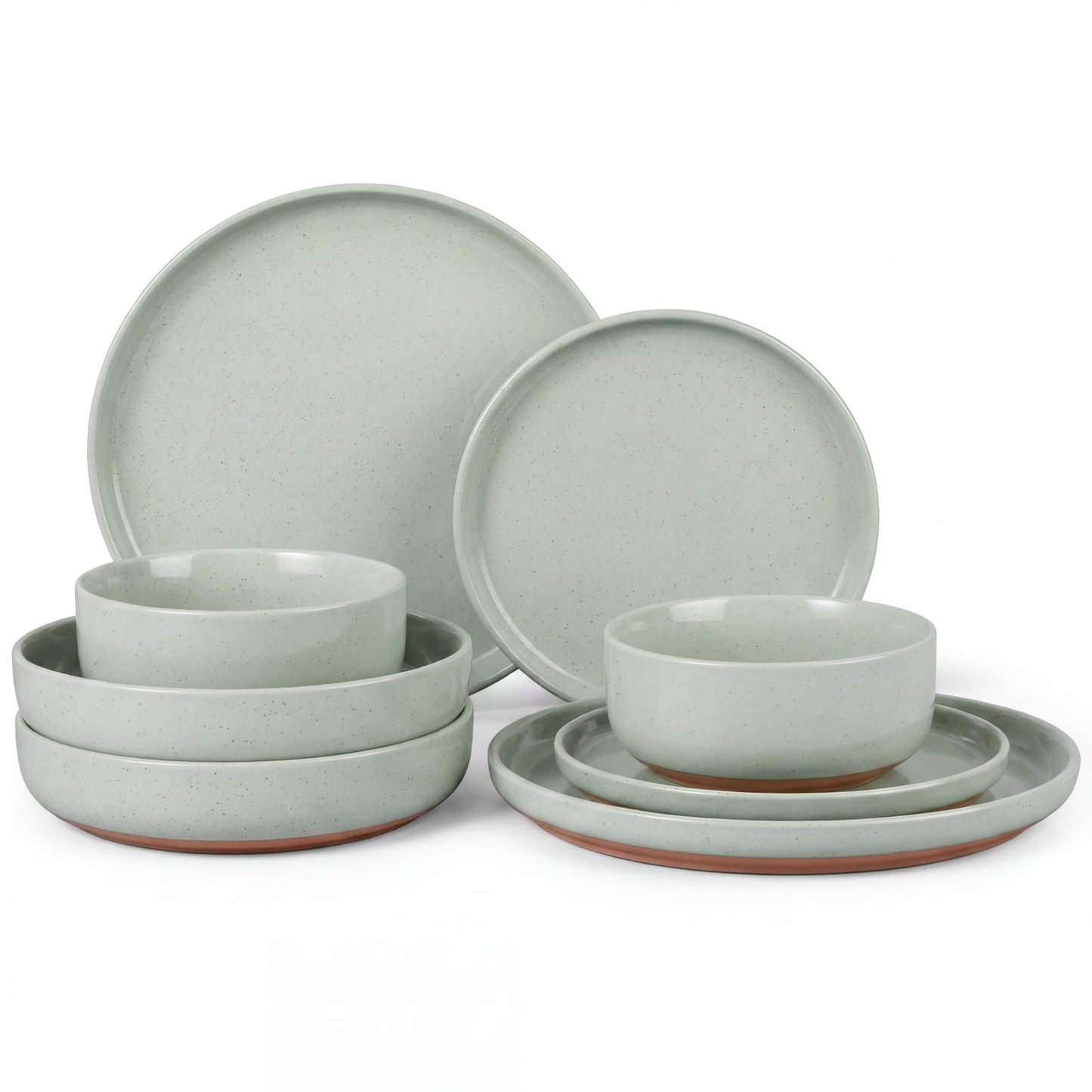 HaWare Stoneware Dinnerware Sets, 12-Piece Plates and Bowls Set for 4, Dishes Set for Home Restaurant, Speckled Asparagus Green
