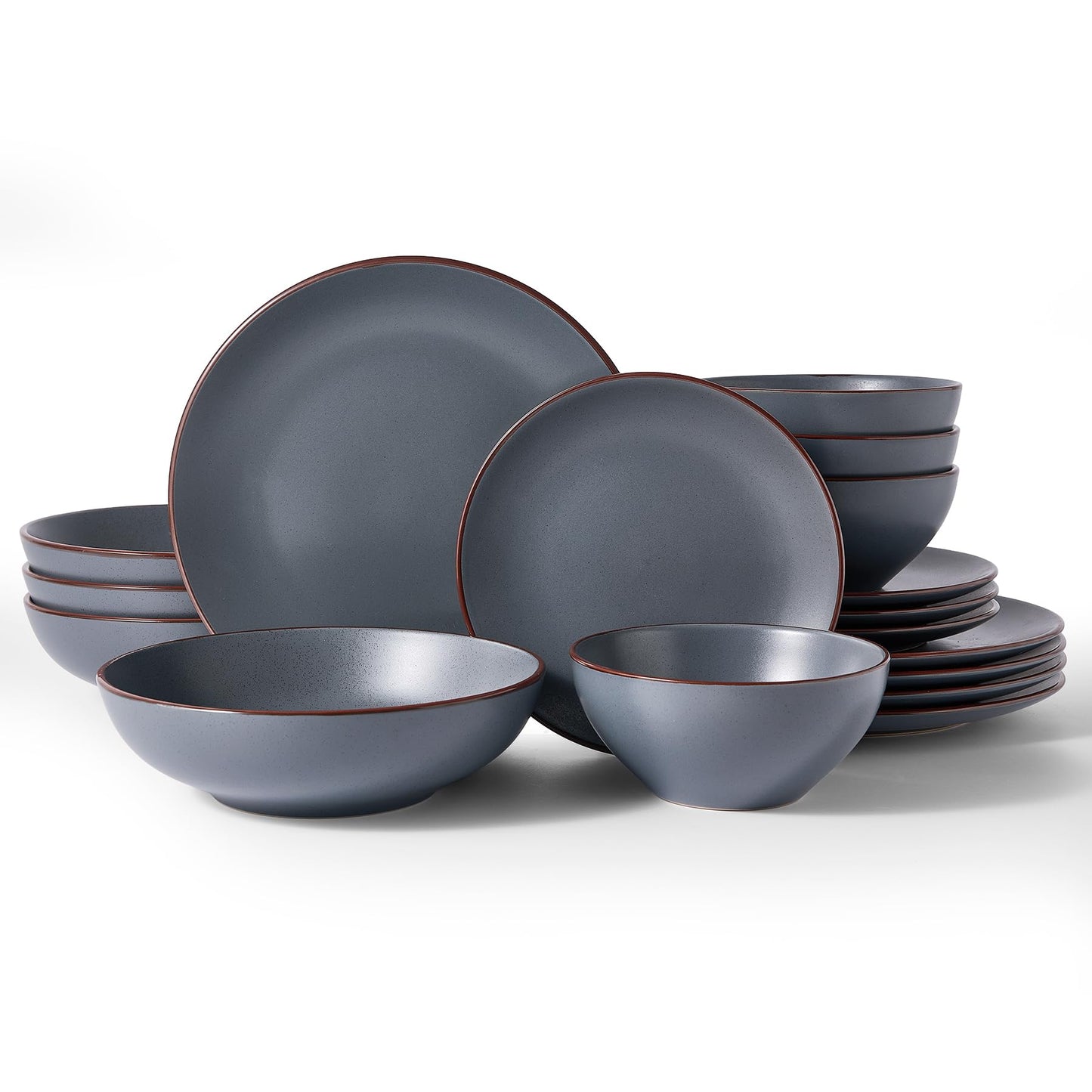 Famiware Venus Plates and Bowls Sets with Trim, 12 Pieces Speckled Stoneware Dishes Dinnerware Set for 4, Matte Dark Gray - Microwave & Dishwasher Safe, Modern Minimalist, Everyday & Formal Dining